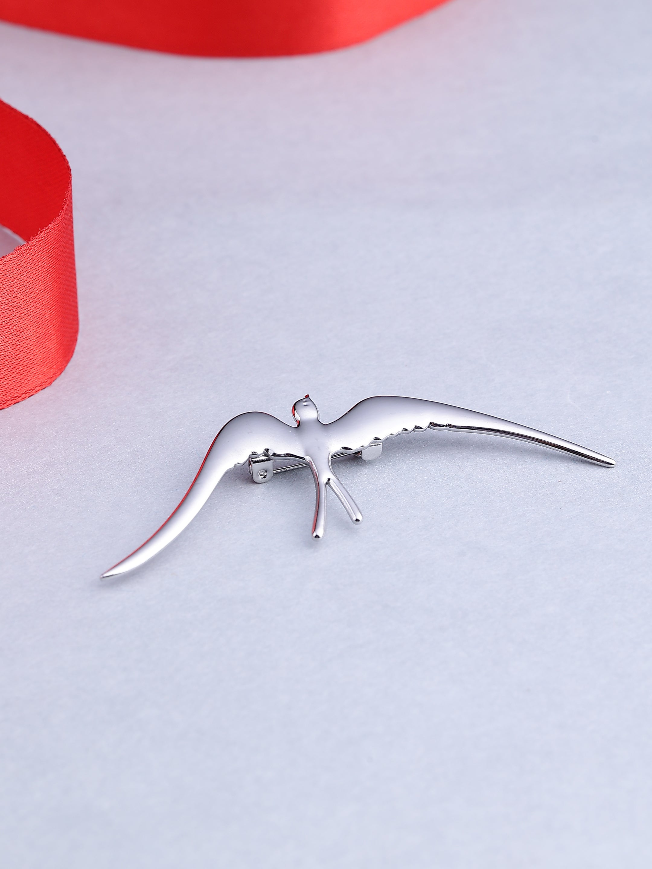 Elegant Flying Bird Silver Brooch