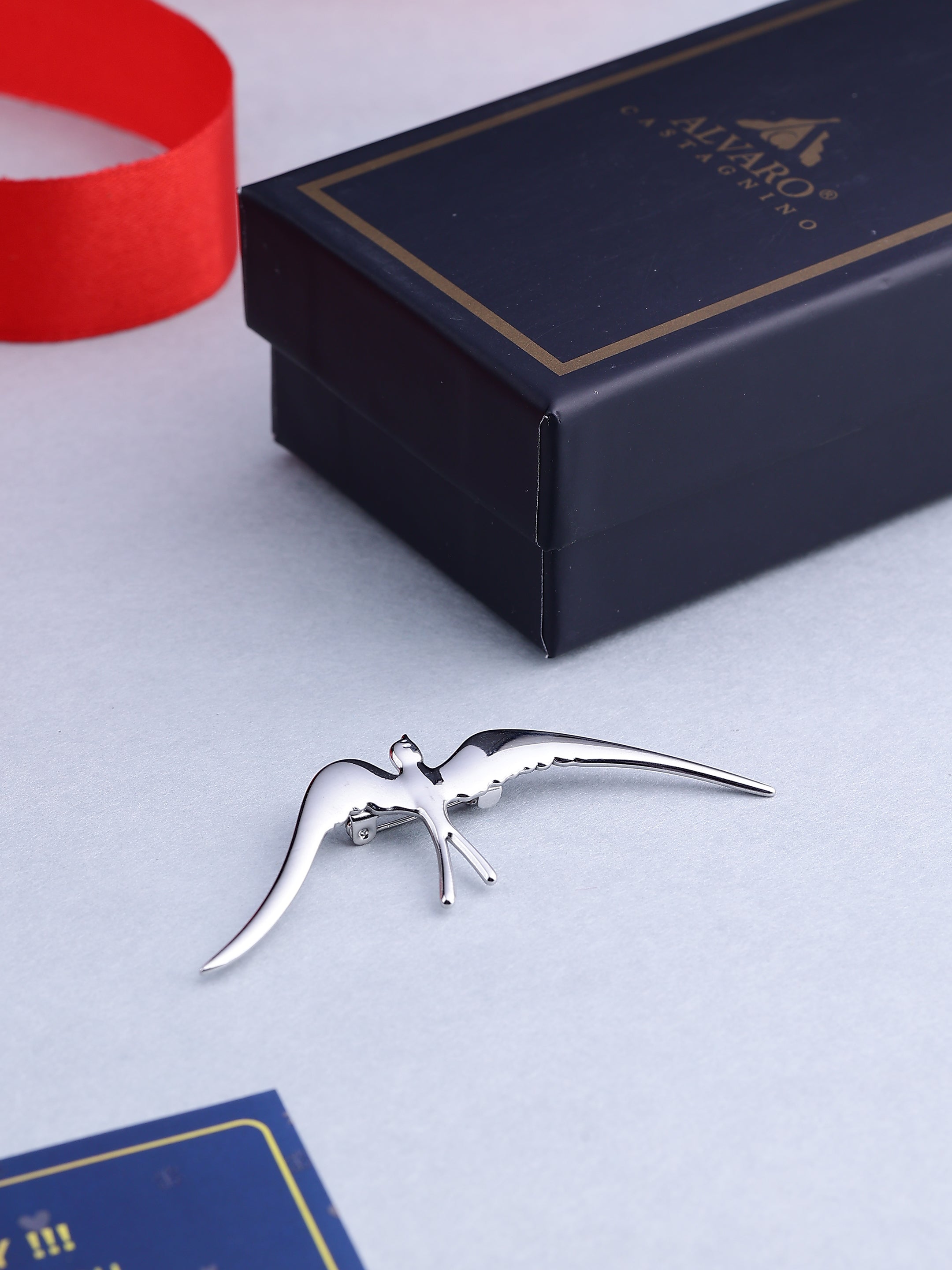 Elegant Flying Bird Silver Brooch
