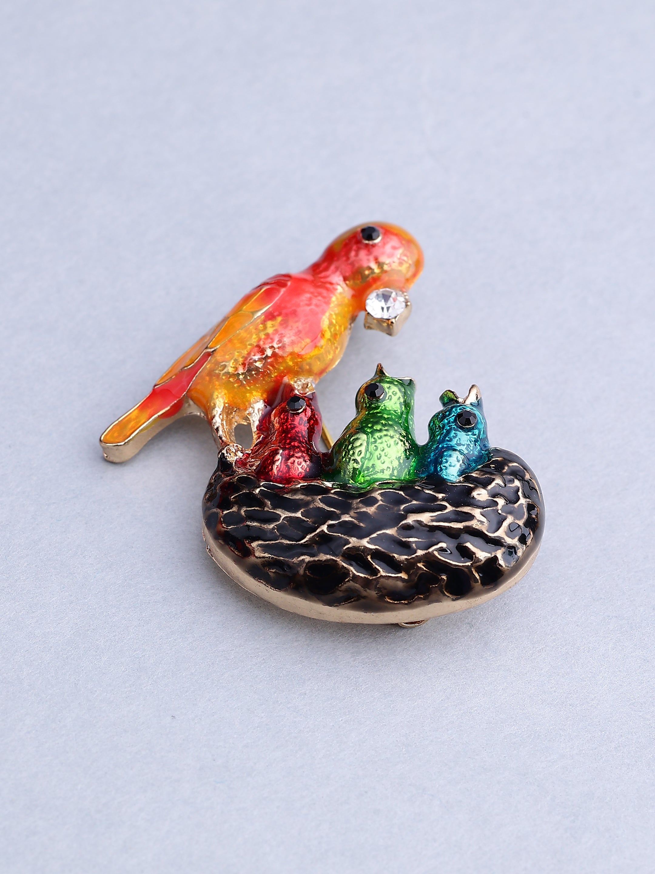 Enamel Bird in Nest Brooch