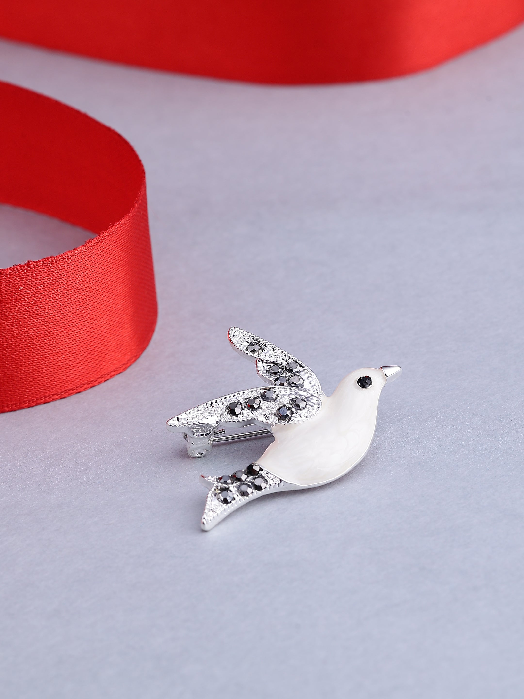 Vintage Enamel Flying Dove Brooch