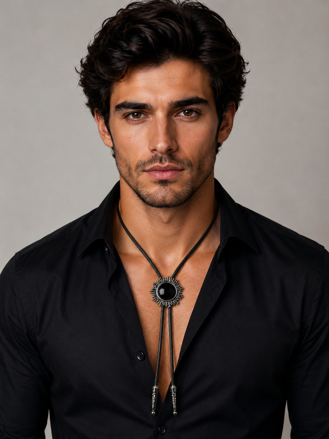 Black Stone Sunburst Bolo Tie