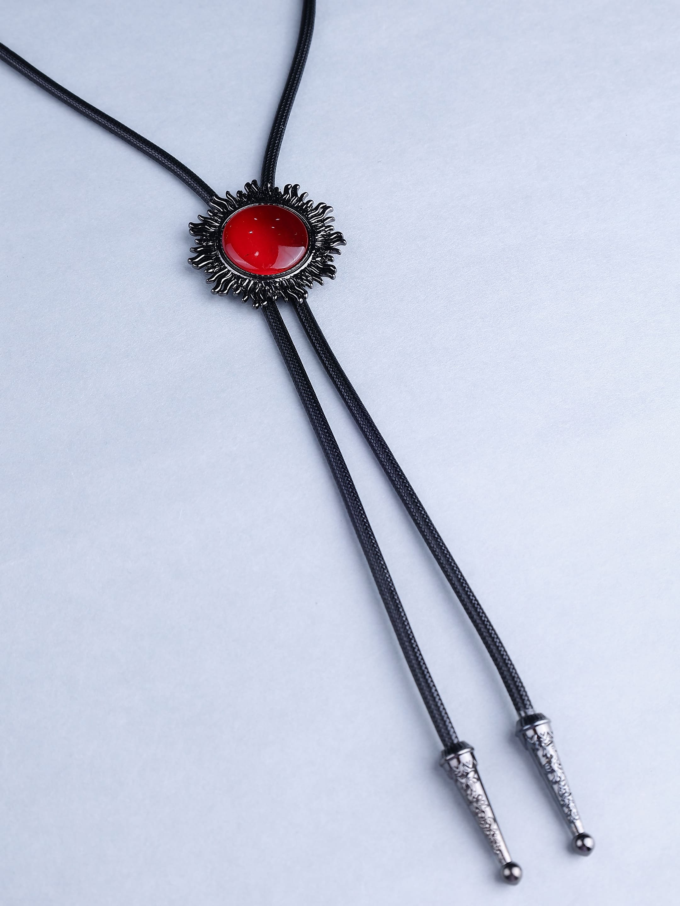 Red Stone Sunburst Bolo Tie