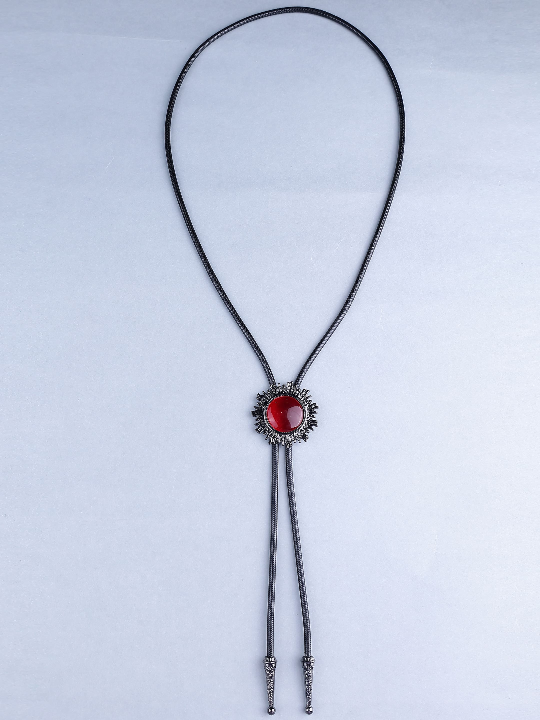 Red Stone Sunburst Bolo Tie