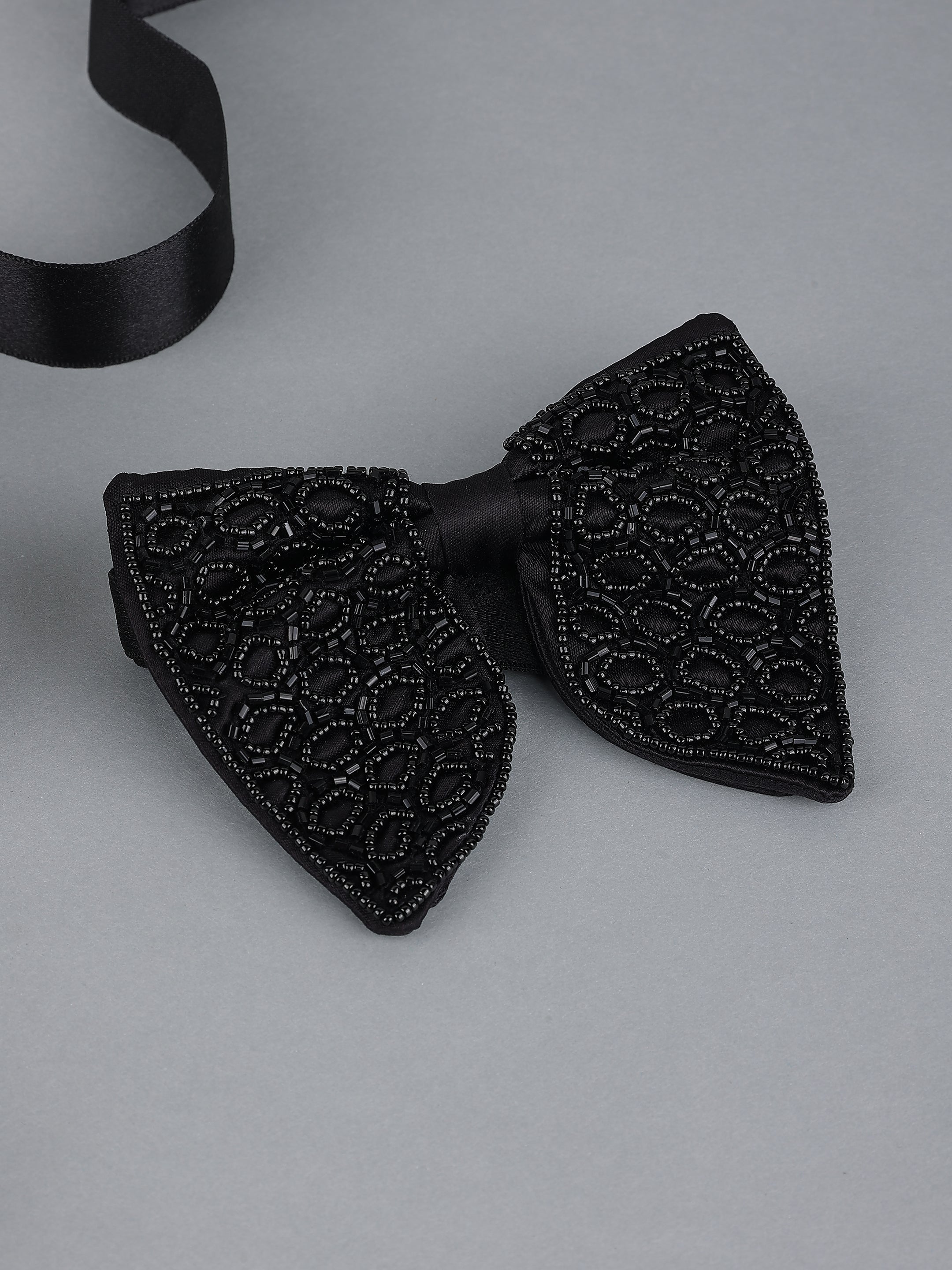 Black Embellished Circle Bow Tie