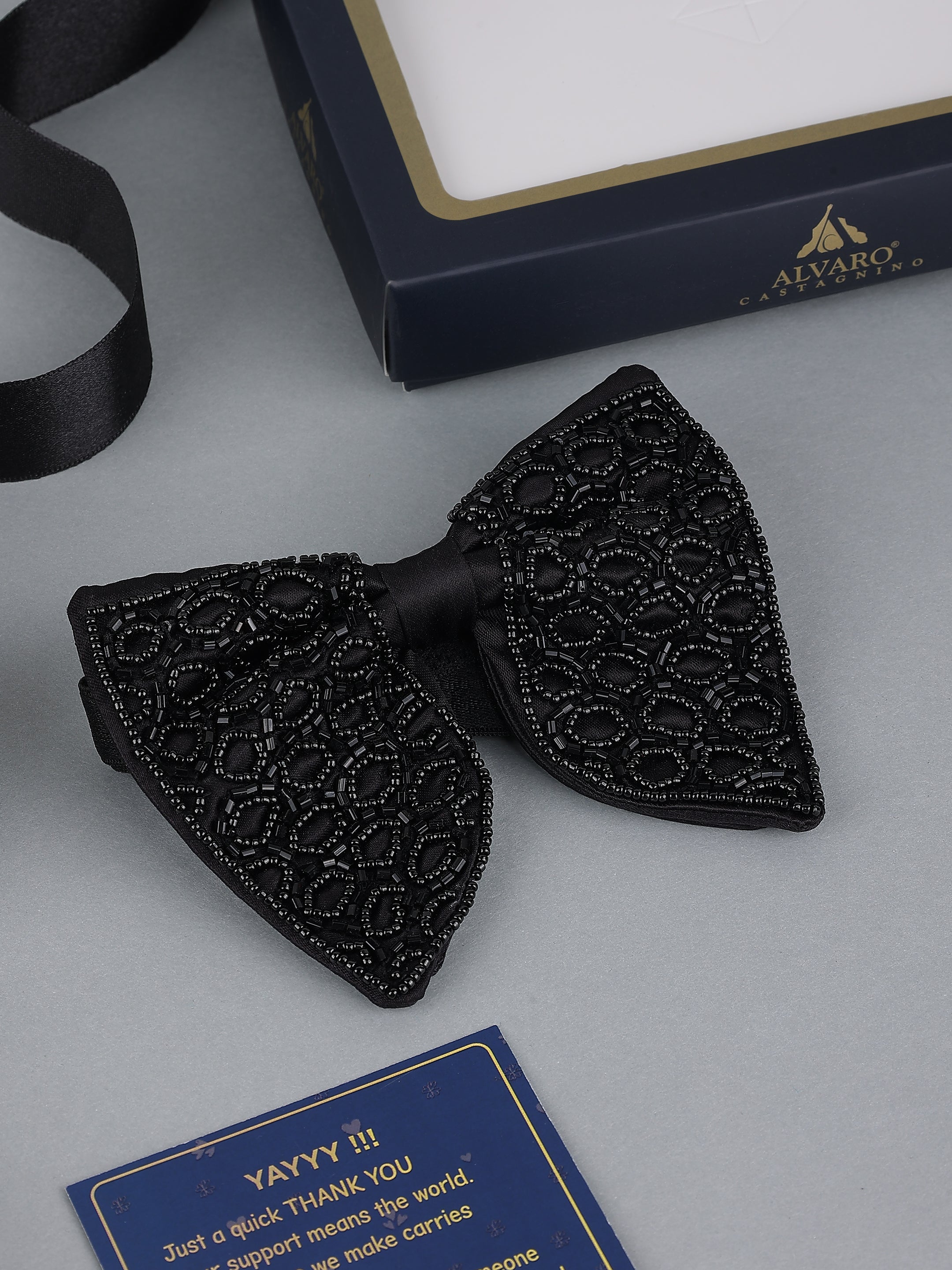 Black Embellished Circle Bow Tie