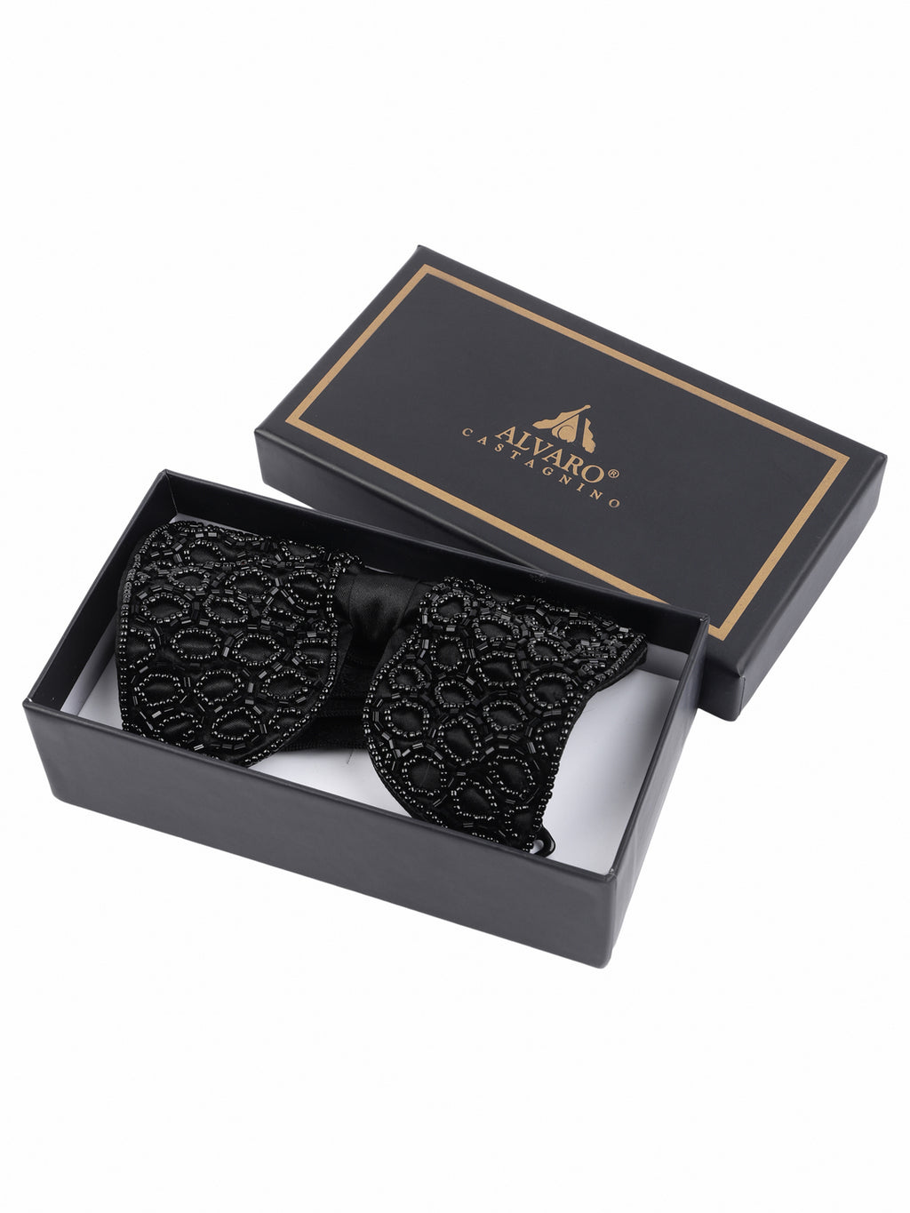 Alvaro Castagnino Men Black Embellished Butterfly Bow Tie