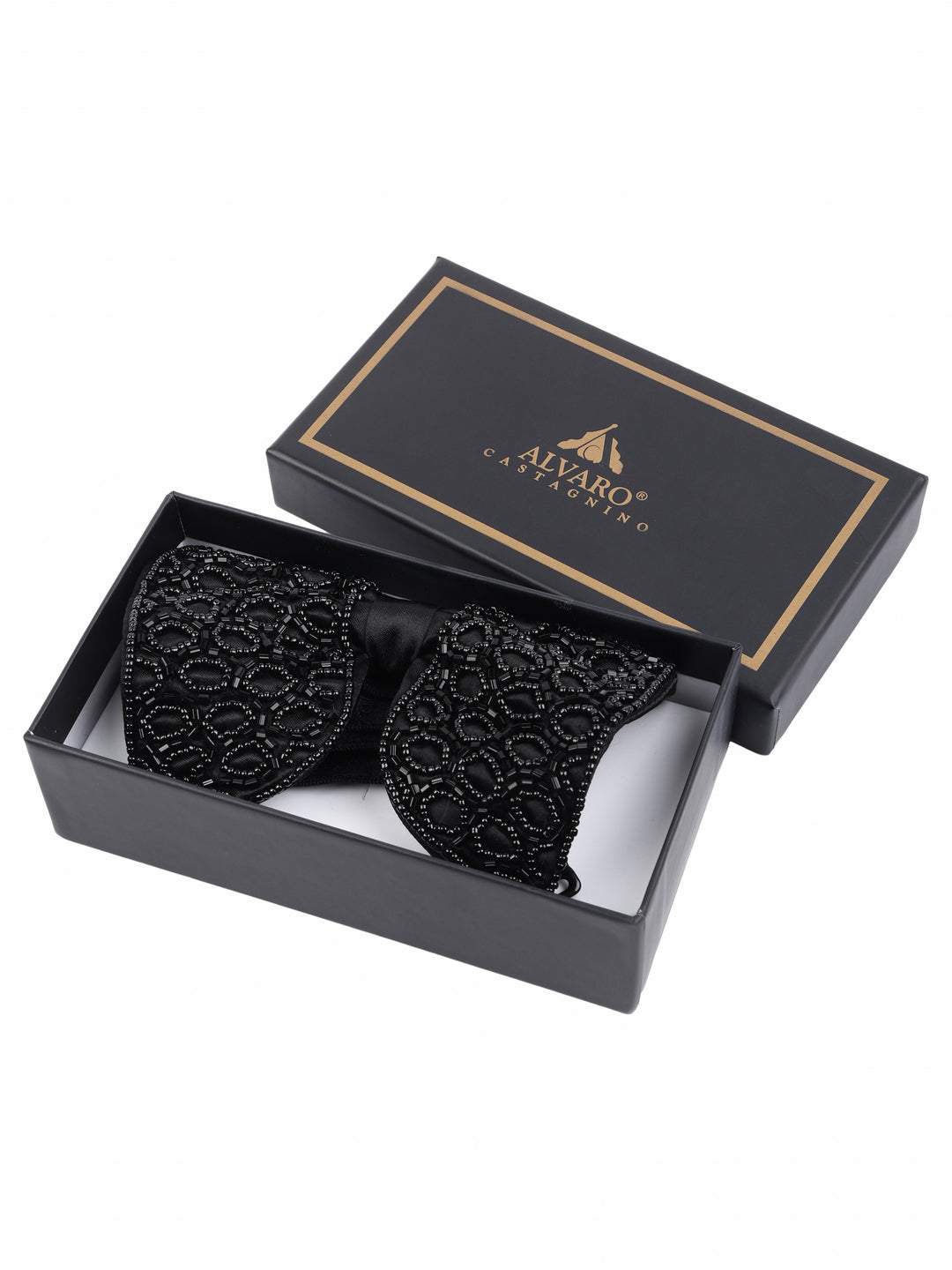 Alvaro Castagnino Men Black Embellished Butterfly Bow Tie