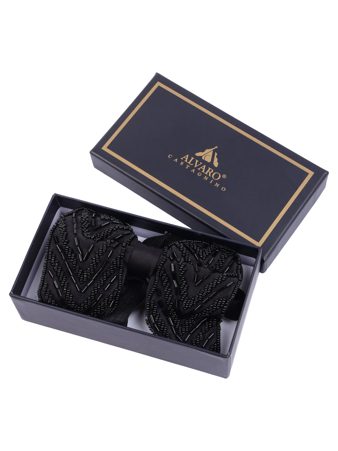 Alvaro Castagnino Men Black Embellished Butterfly Bow Tie