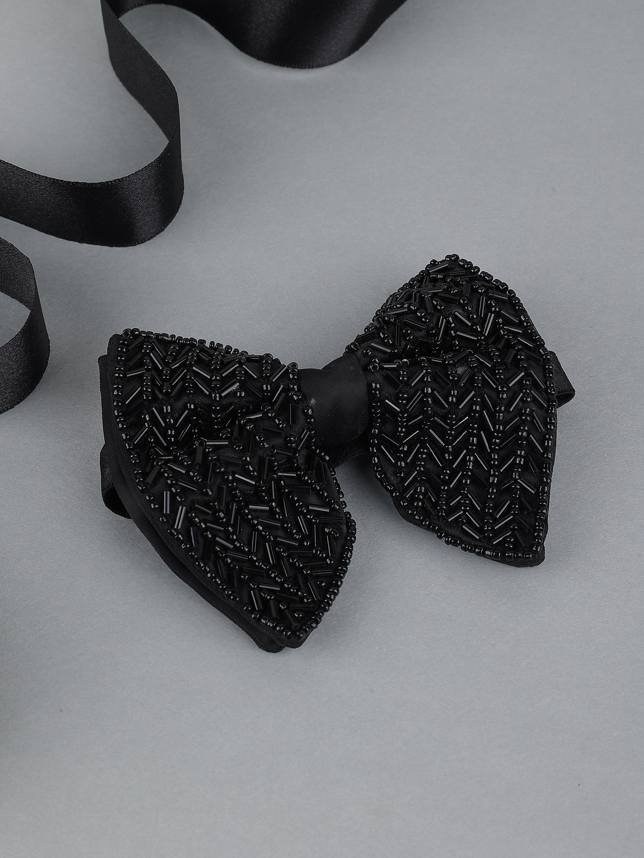 Black Embellished Feather Bow Tie