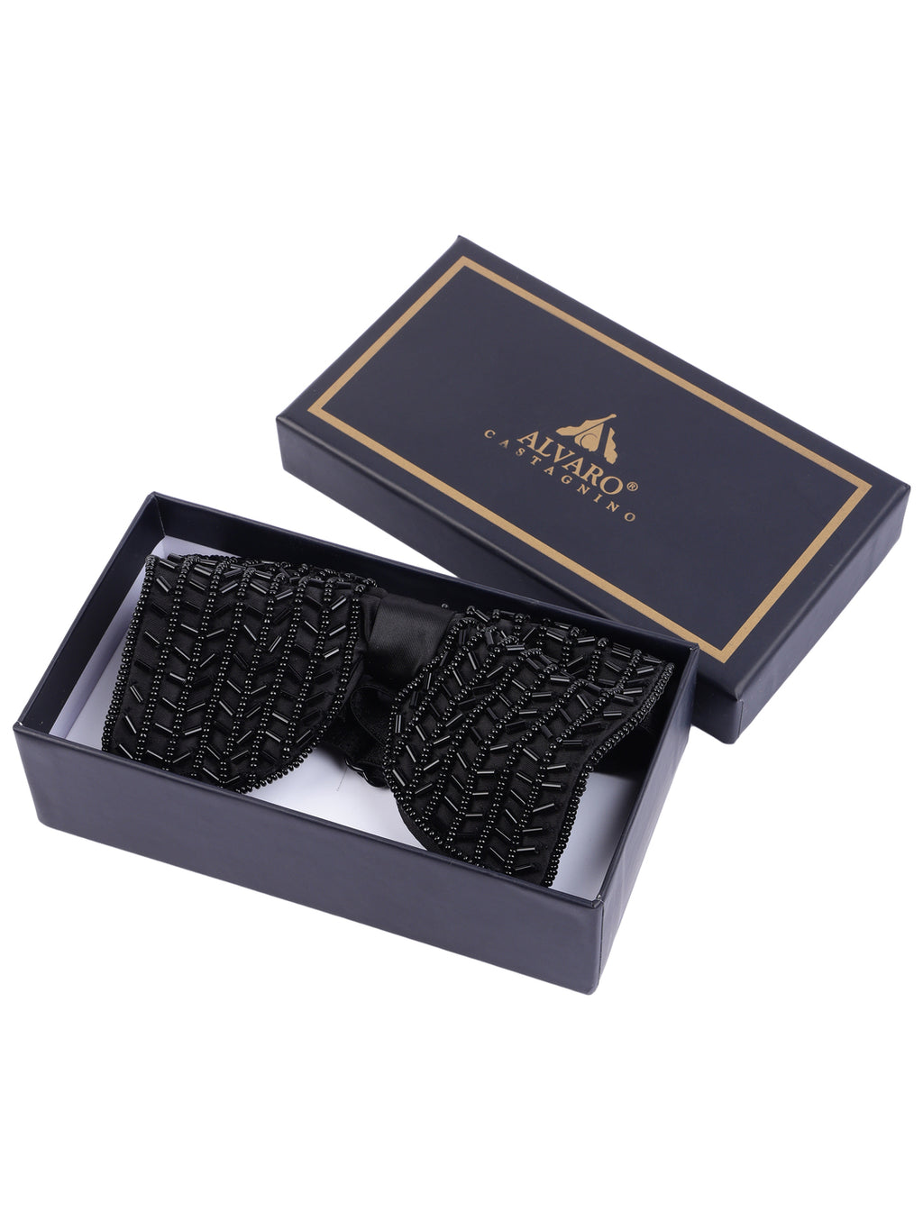 Alvaro Castagnino Men Black Embellished Butterfly Bow Tie