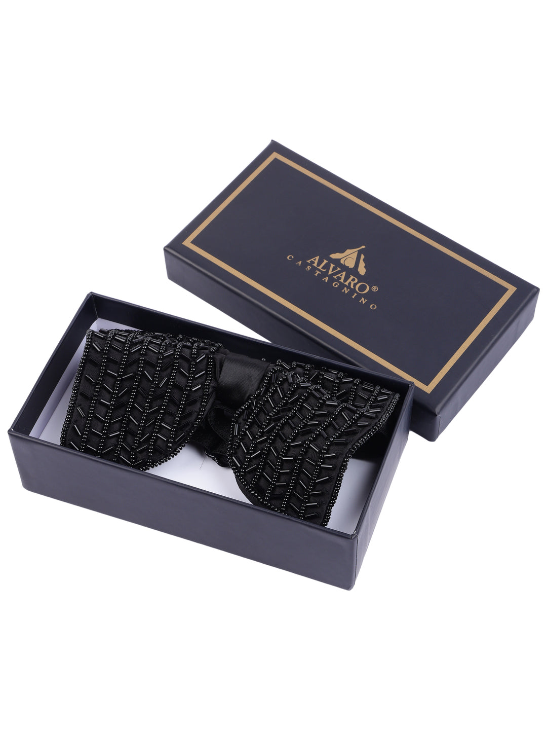 Alvaro Castagnino Men Black Embellished Butterfly Bow Tie