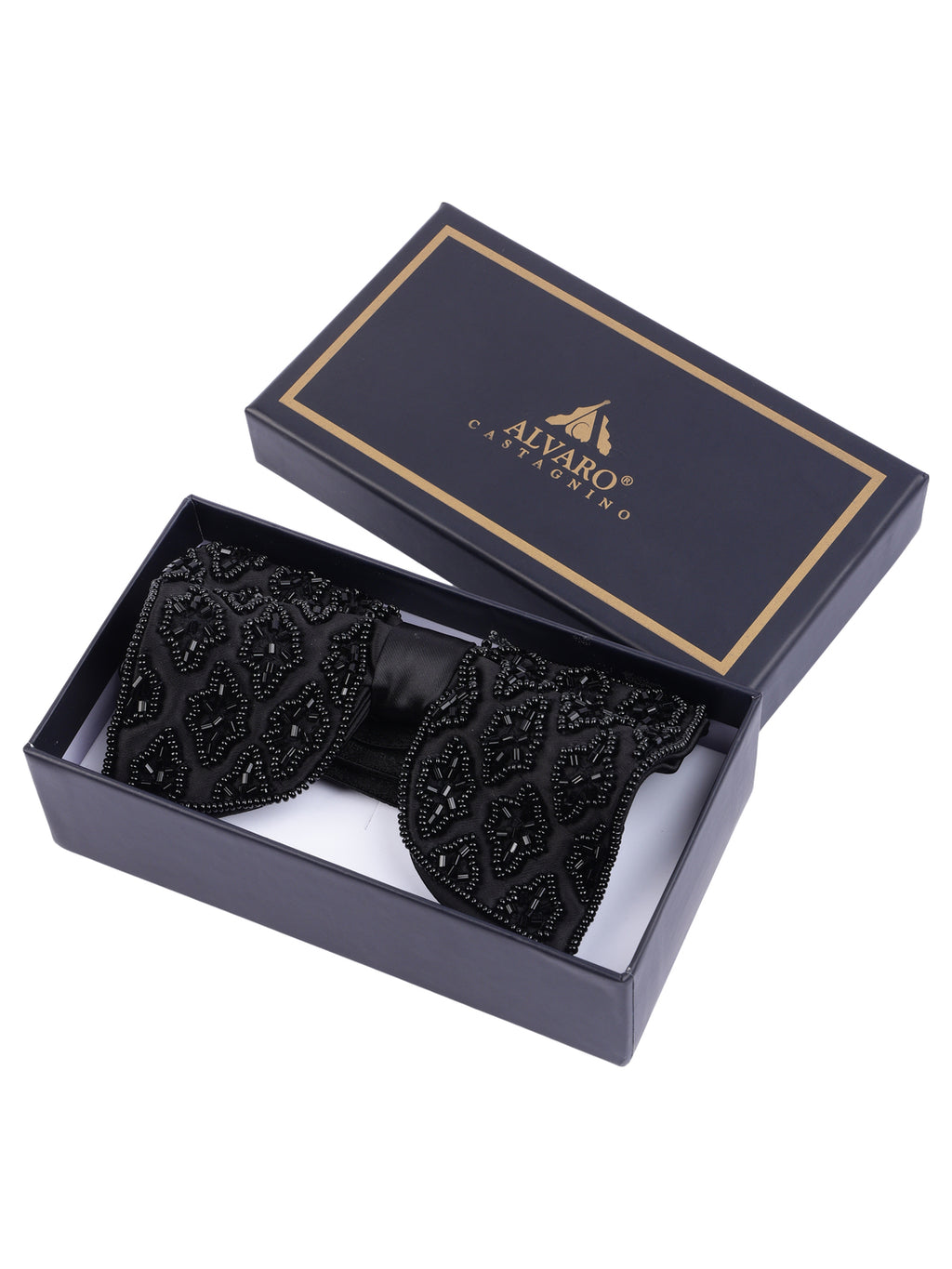 Alvaro Castagnino Men Black Embellished Butterfly Bow Tie