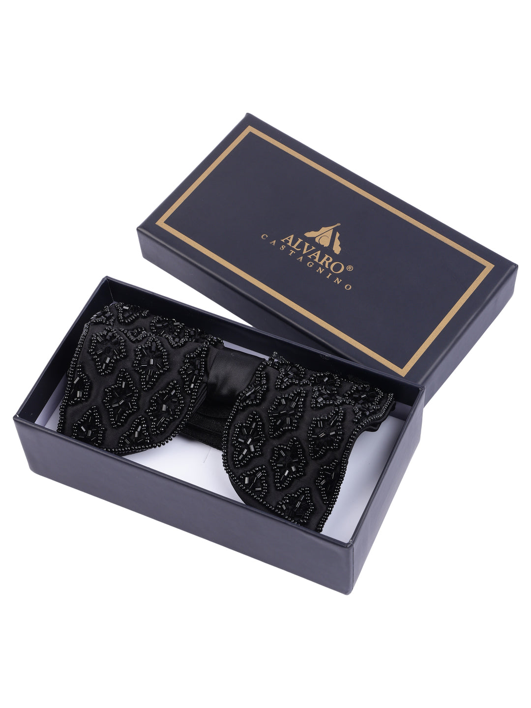 Alvaro Castagnino Men Black Embellished Butterfly Bow Tie