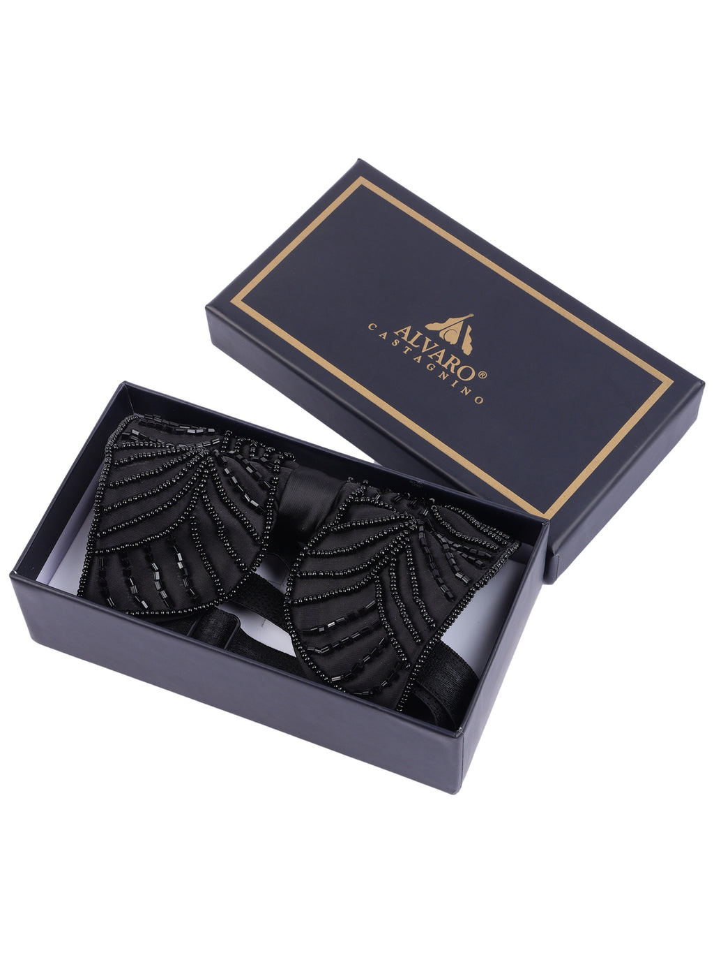 Alvaro Castagnino Men Black Embellished Butterfly Bow Tie
