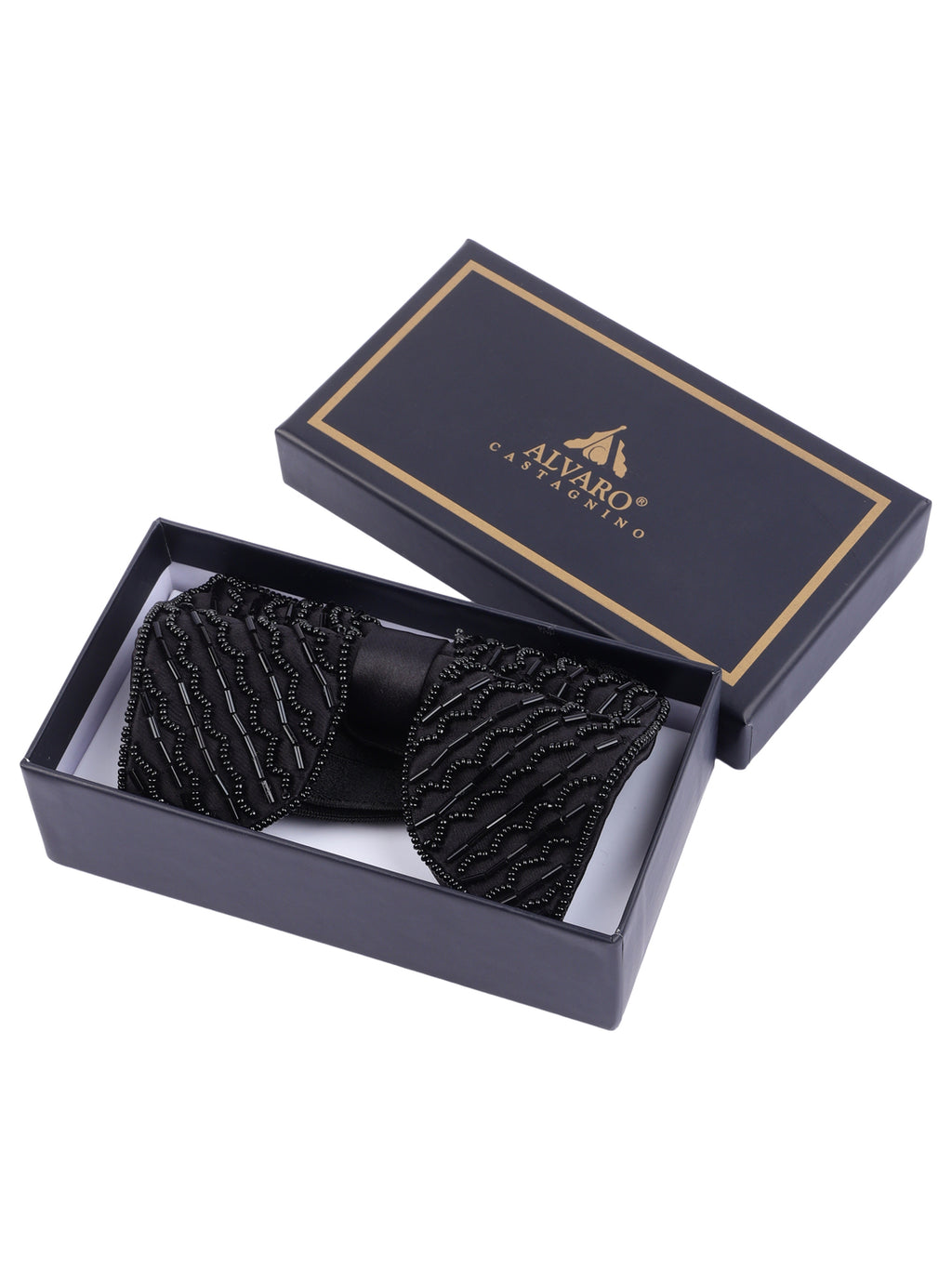 Alvaro Castagnino Men Black Embellished Butterfly Bow Tie