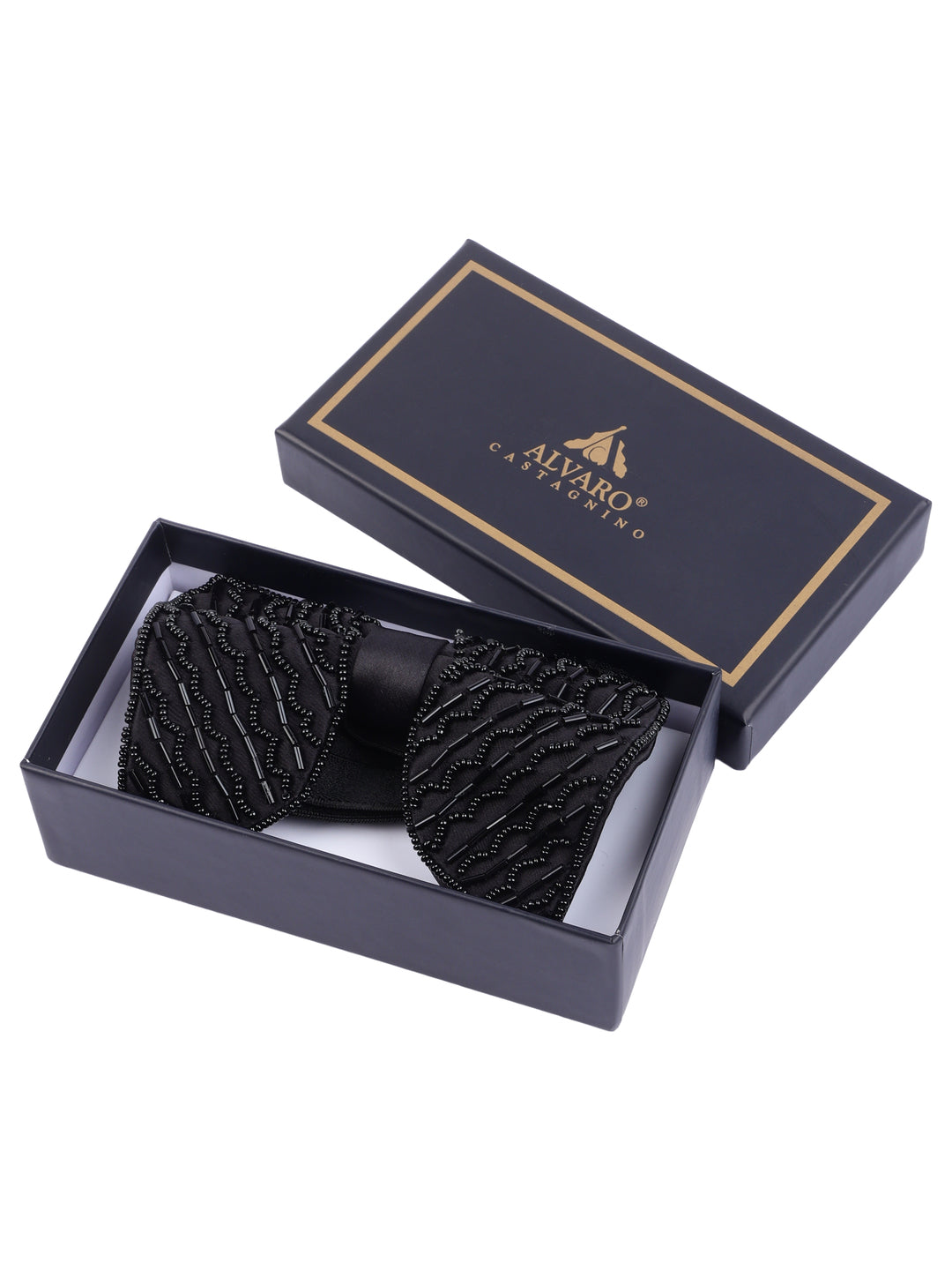 Black Embellished Zig Zag Butterfly Bow Tie