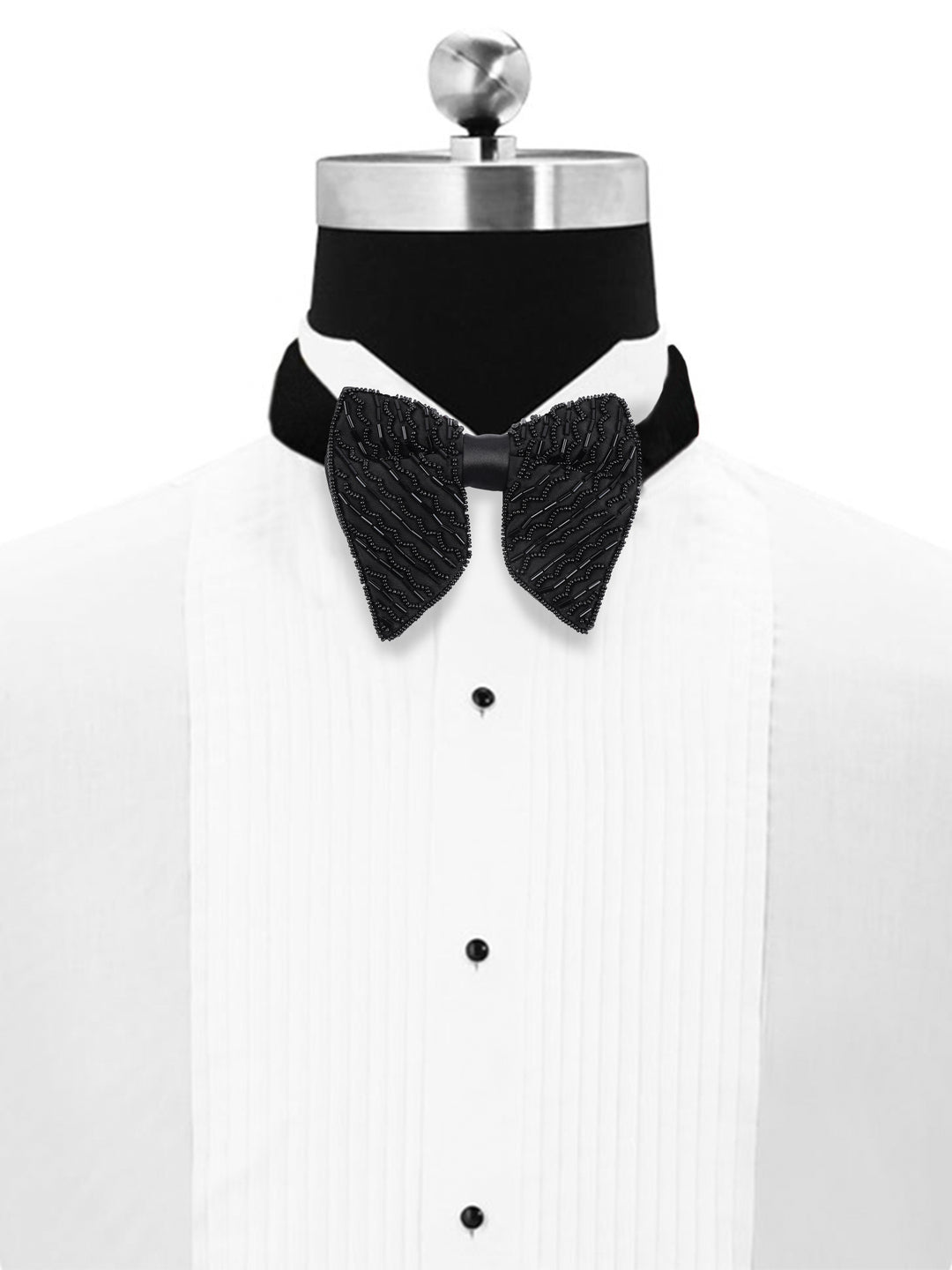 Black Embellished Zig Zag Butterfly Bow Tie