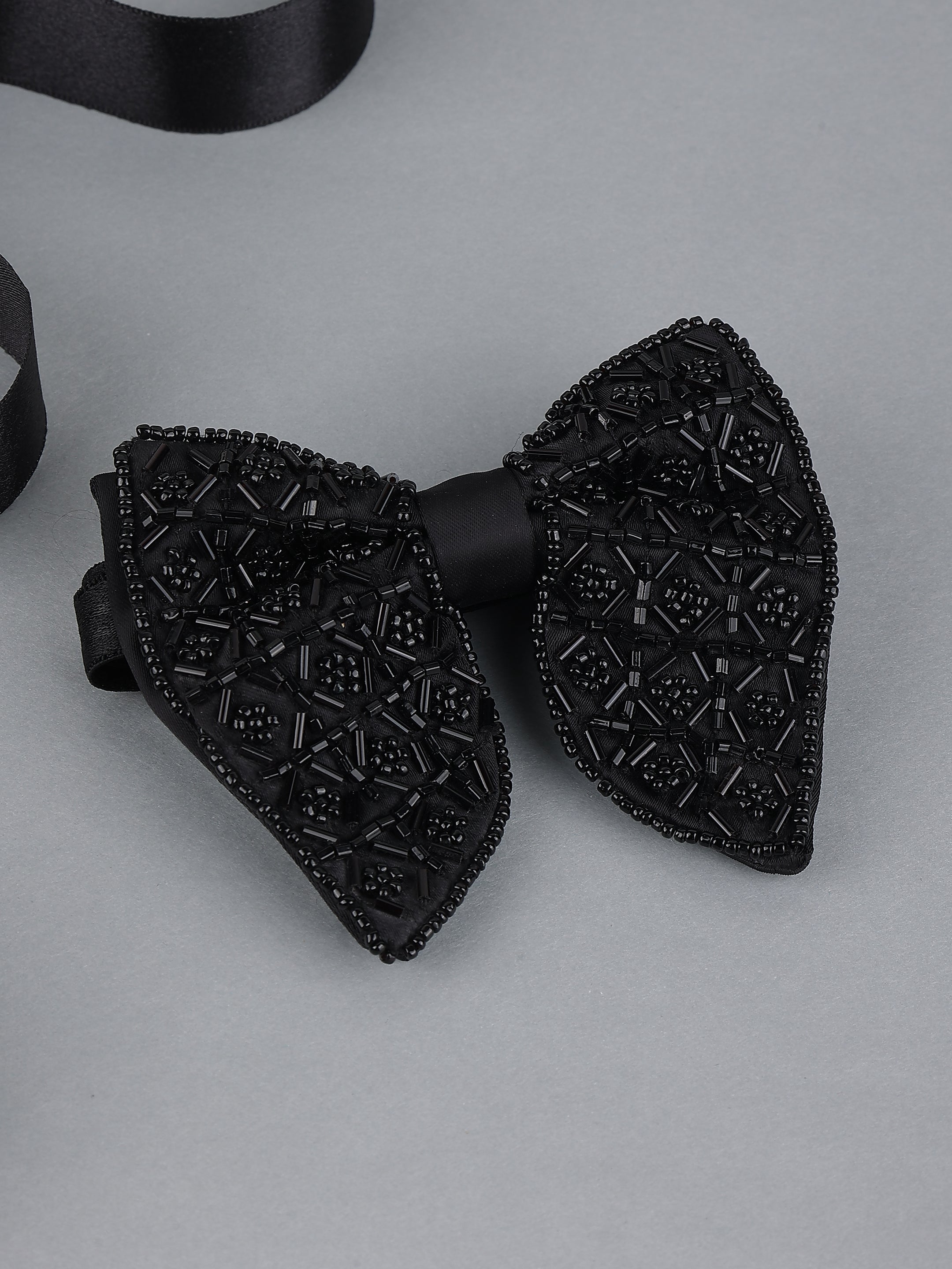 Black Embellished Diamond Bow Tie