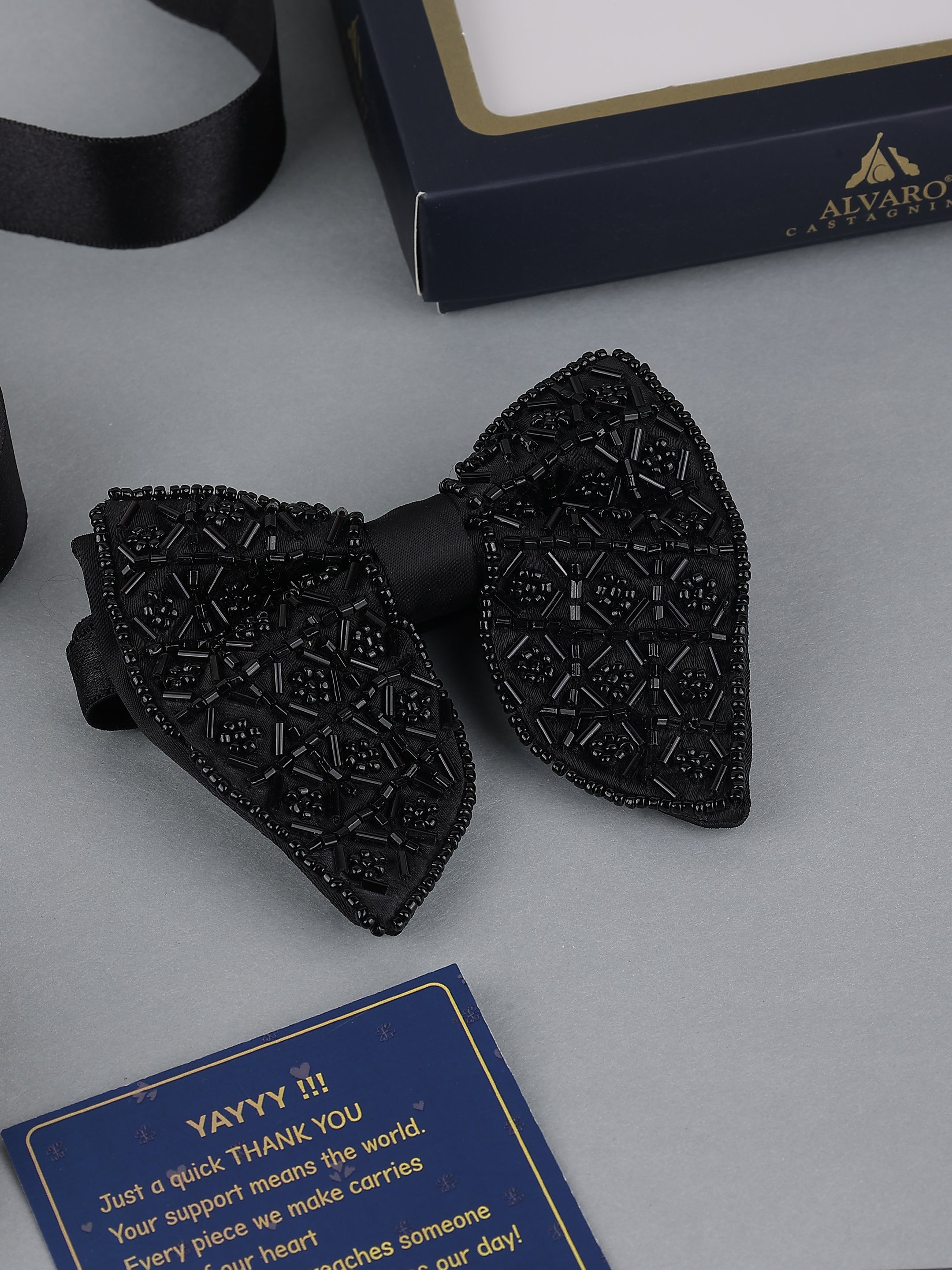 Black Embellished Diamond Bow Tie