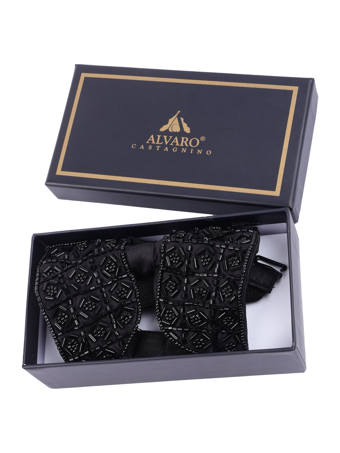 Alvaro Castagnino Men Black Embellished Butterfly Bow Tie