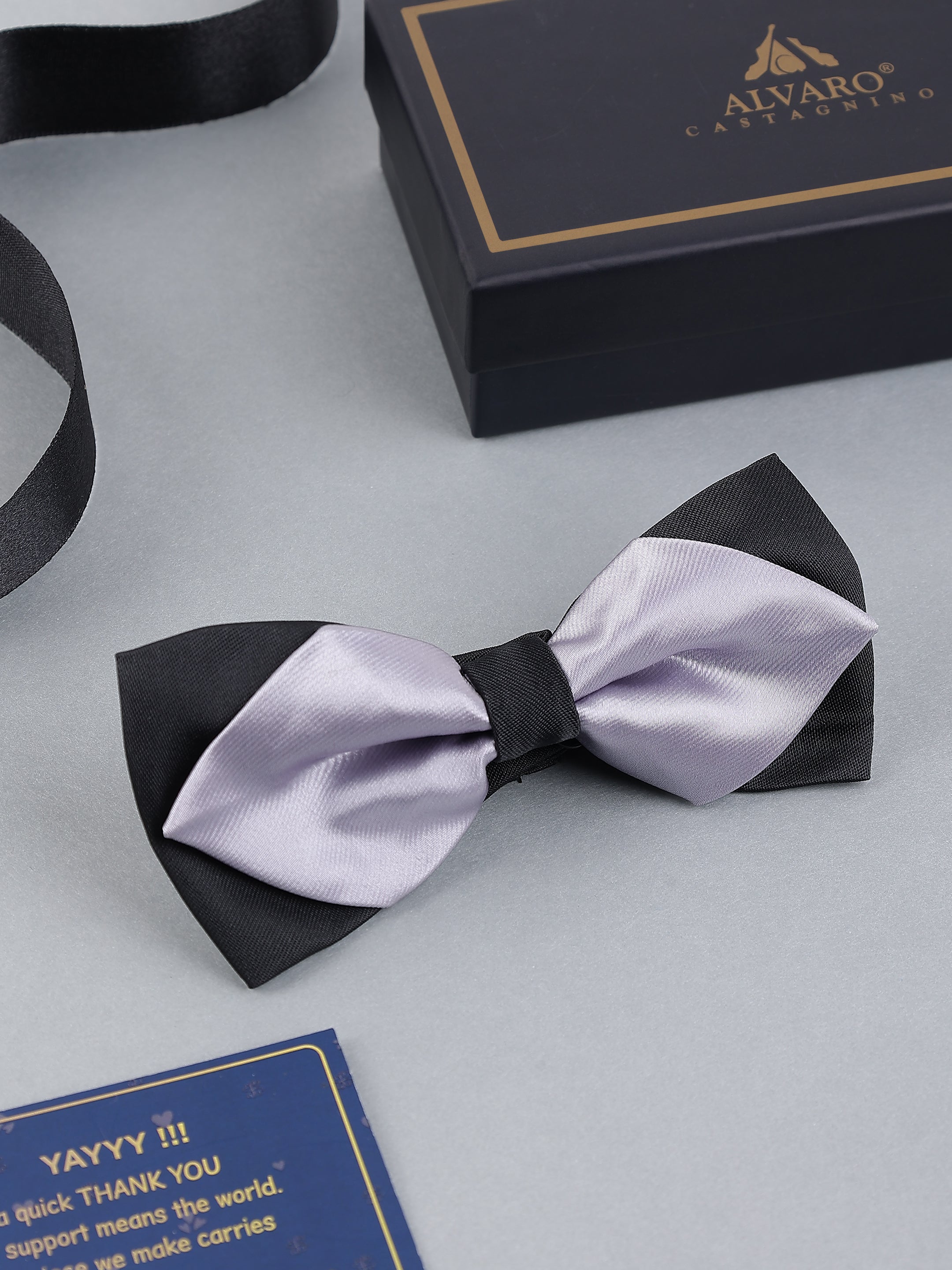 Dual-Tone Silver & Black Bow Tie