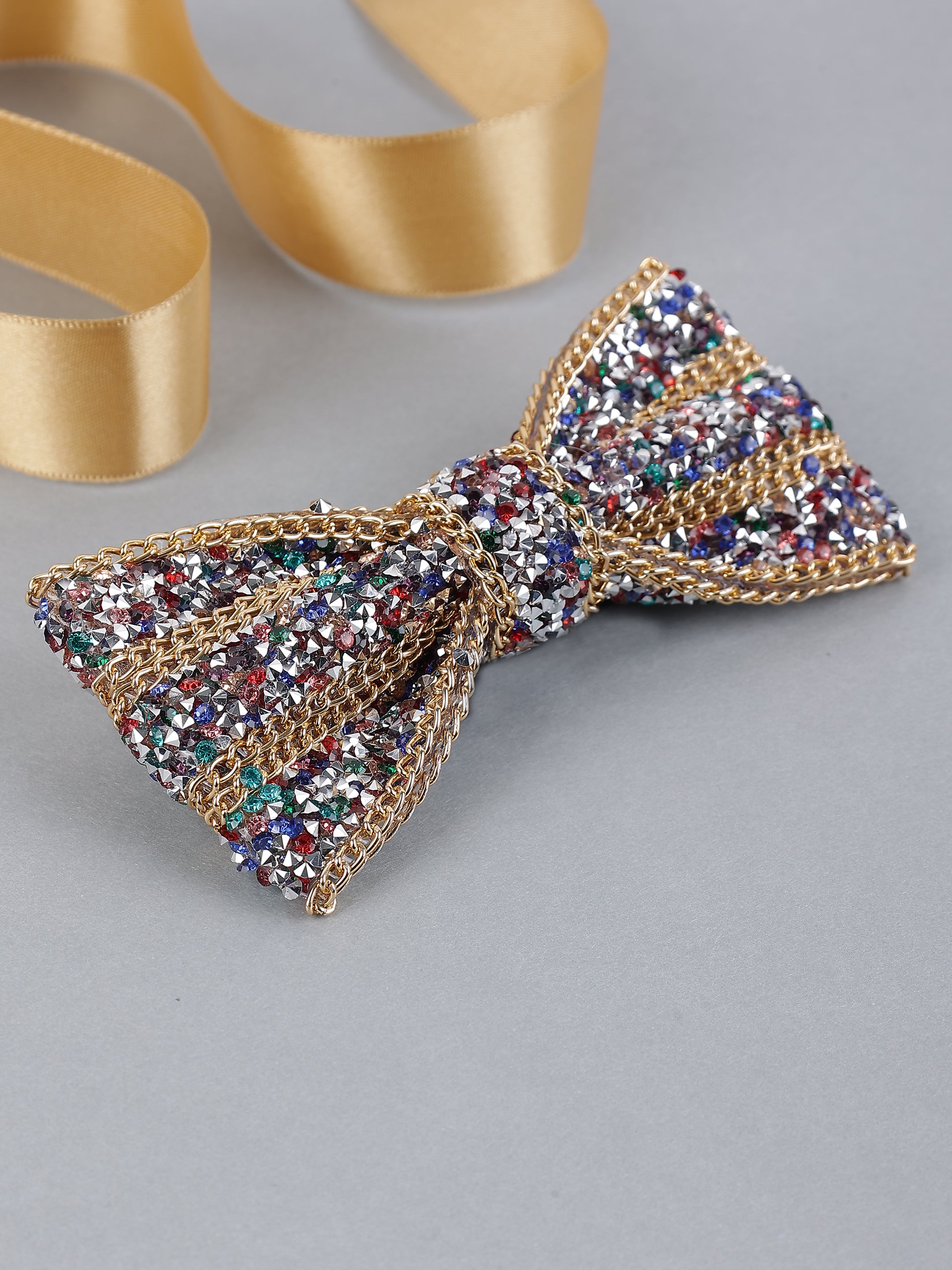 Multicolor Crystal-Embellished Bow Tie