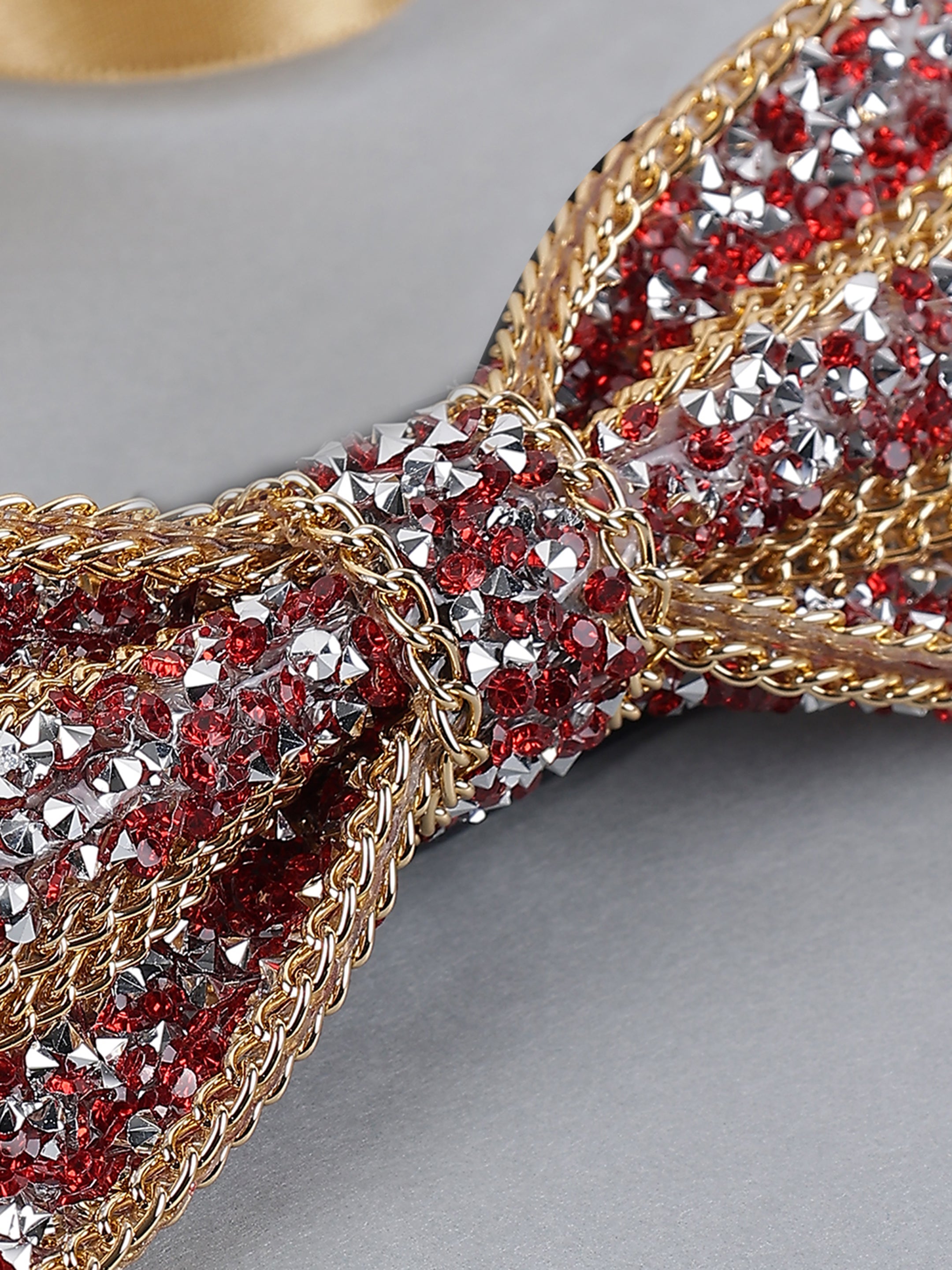 Red and Silver Crystal-Embellished Bow Tie