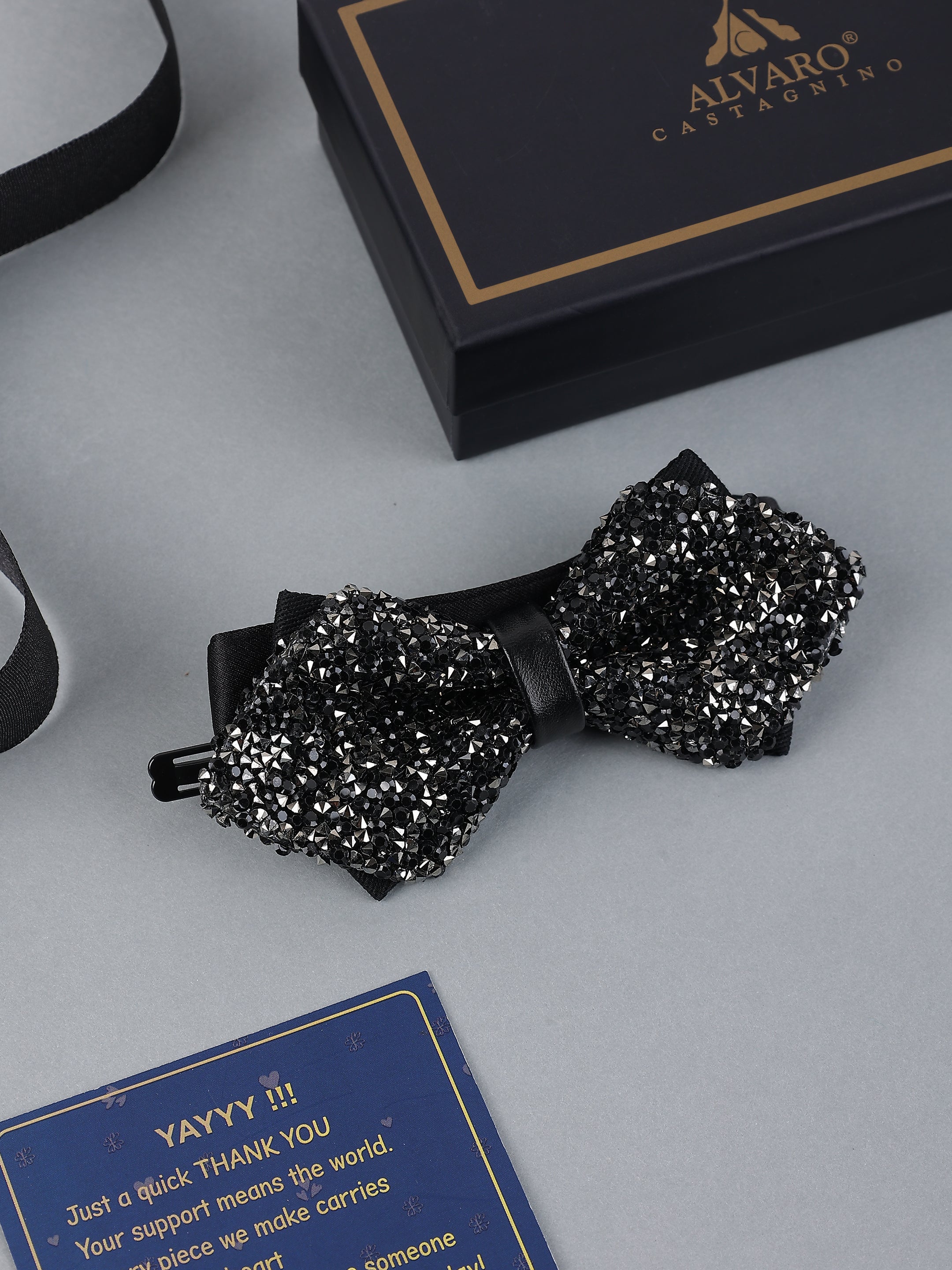Gunmetal & Onyx Jeweled Bow Tie