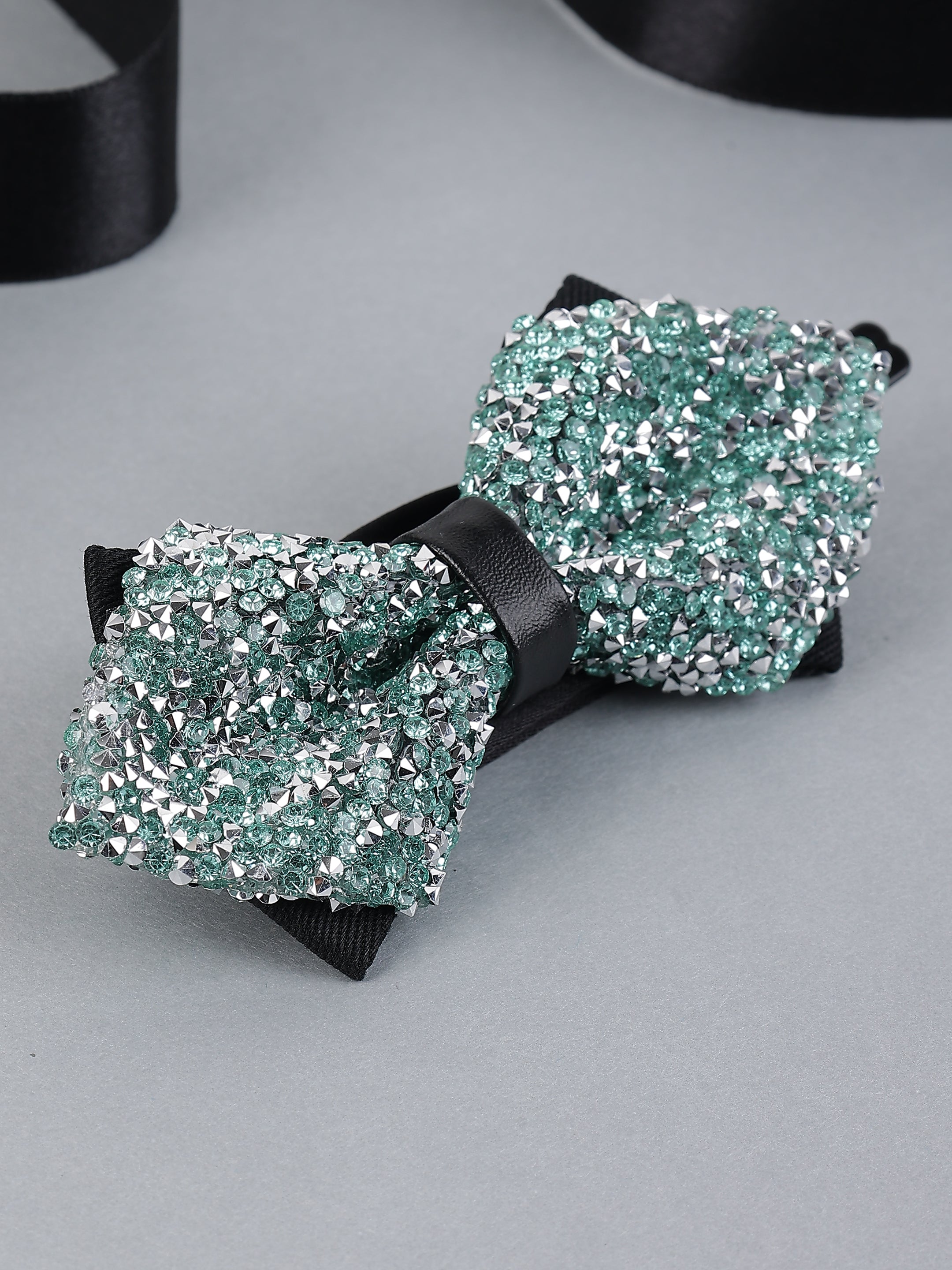 Mint Green & Silver Jeweled Bow Tie