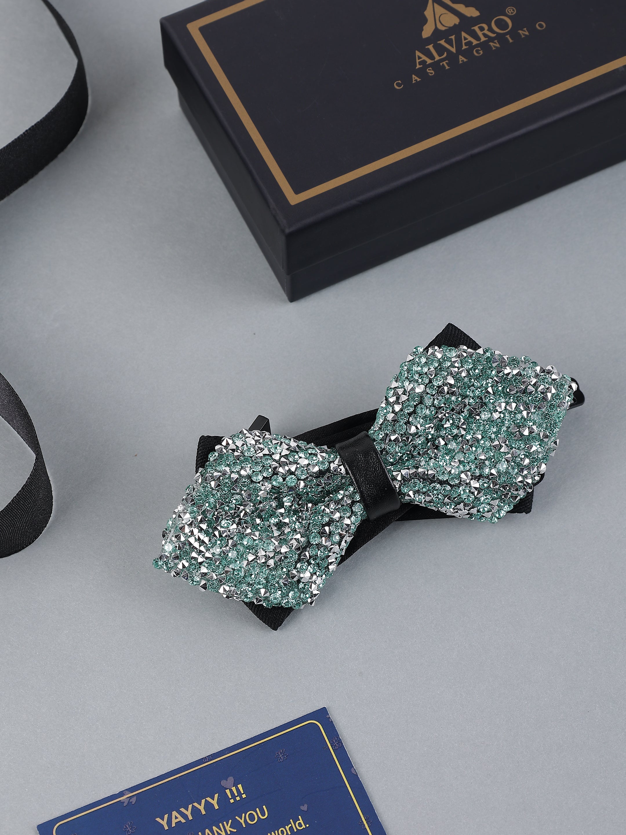 Mint Green & Silver Jeweled Bow Tie