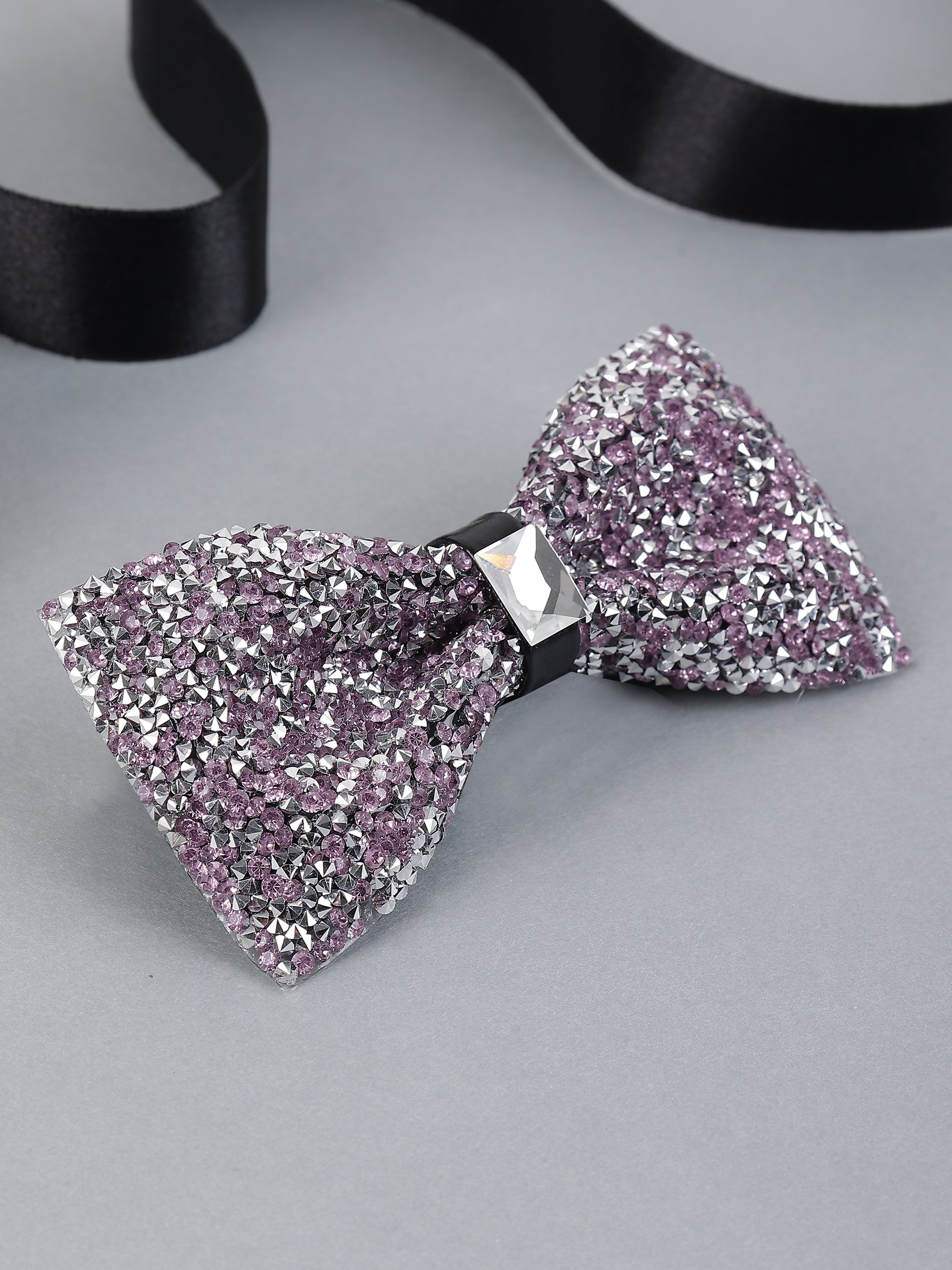 Amethyst & Silver Pavé Bow Tie