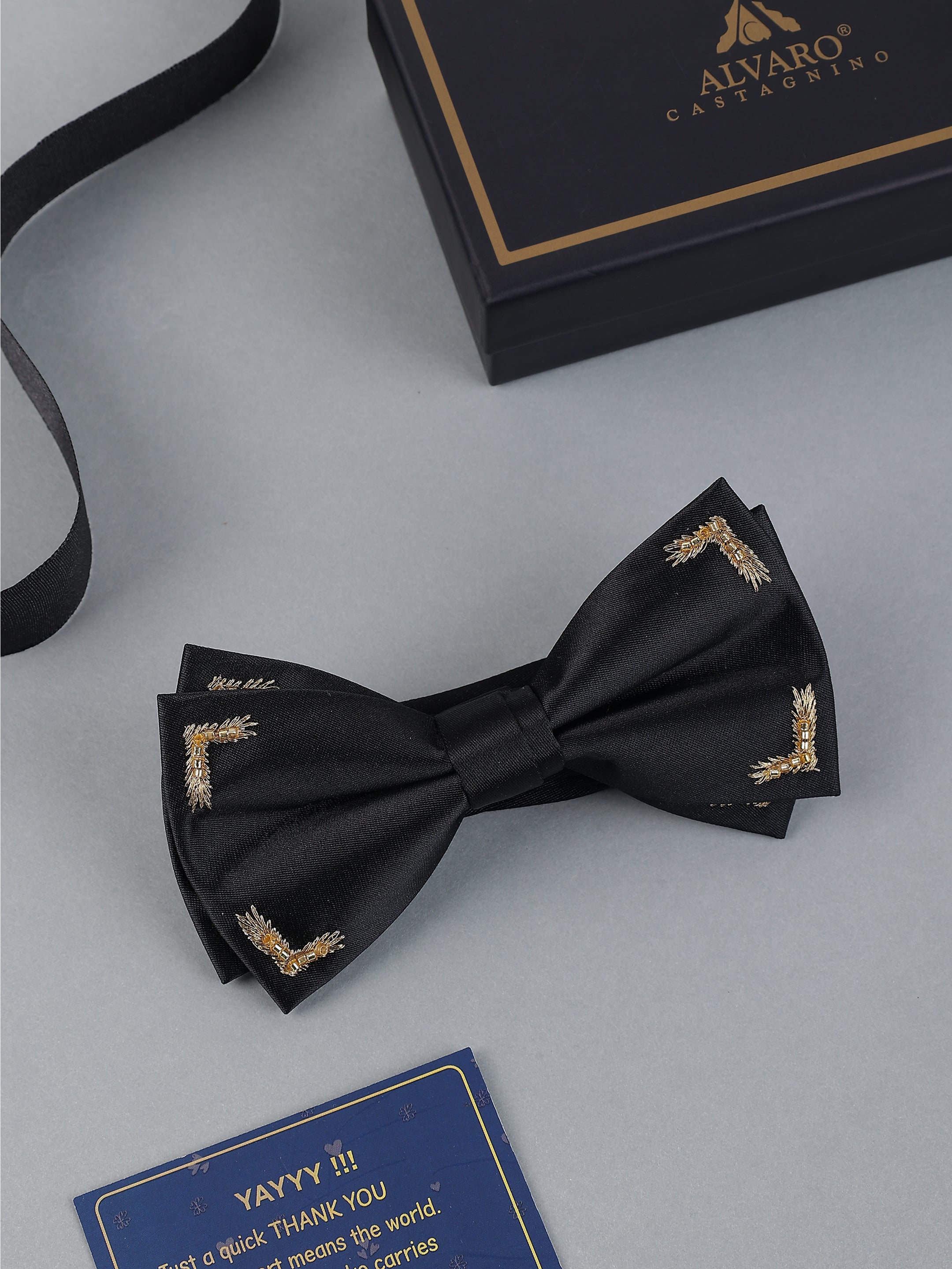 Black & Gold Laurel Embroidery Bow Tie
