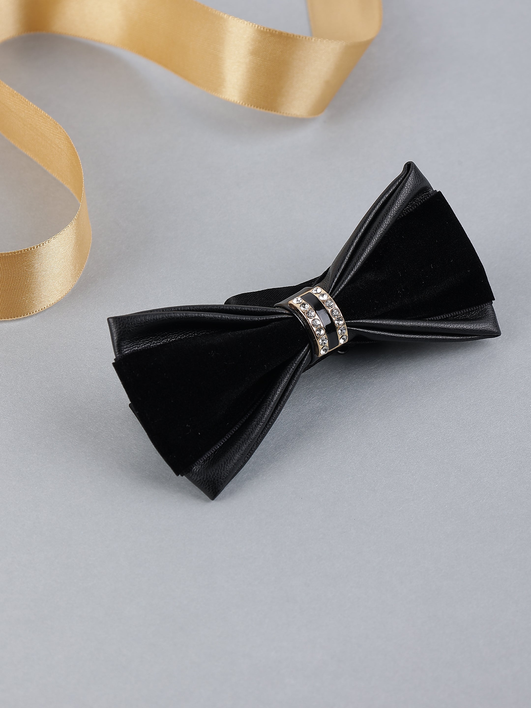Black Velvet & Vegan Leather Hybrid Bow Tie