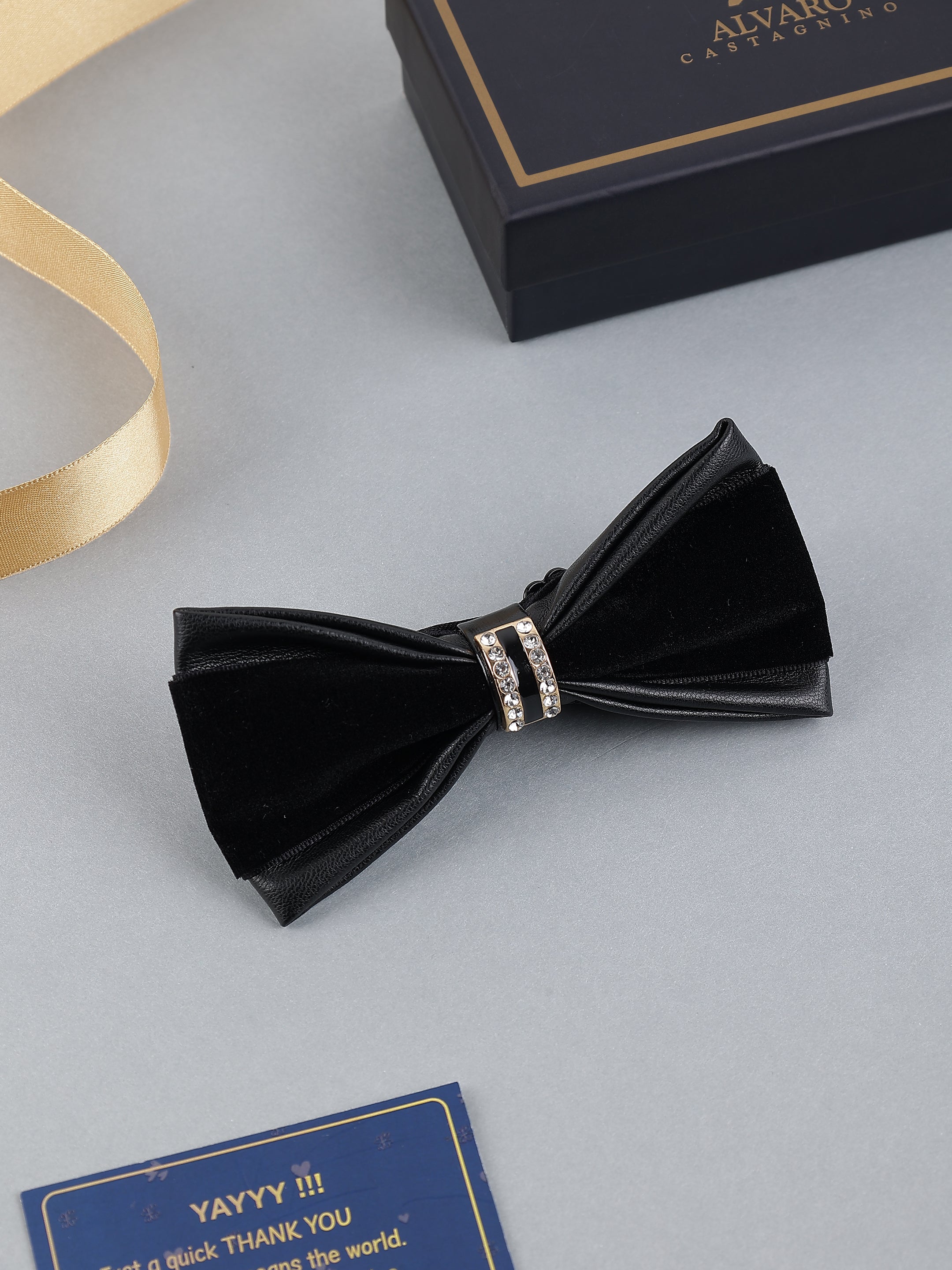 Black Velvet & Vegan Leather Hybrid Bow Tie