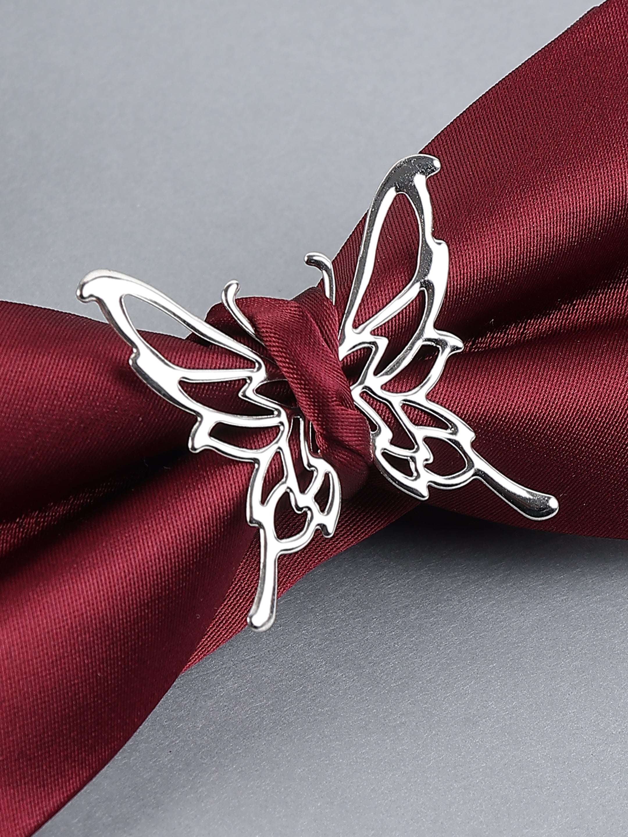 Maroon Silver Butterfly Bow Tie 