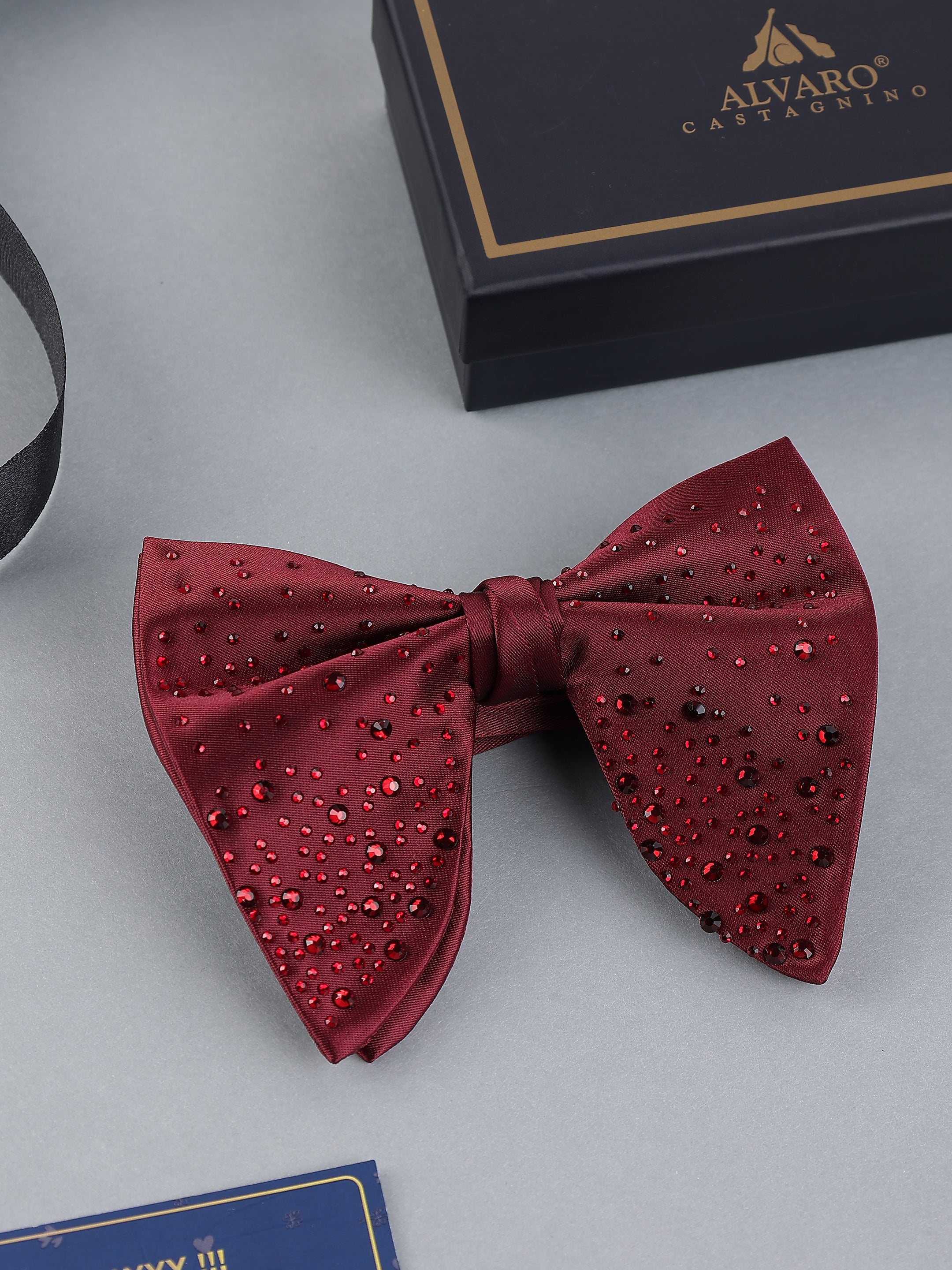 Ruby Stardust Embellished Maroon Bow Tie