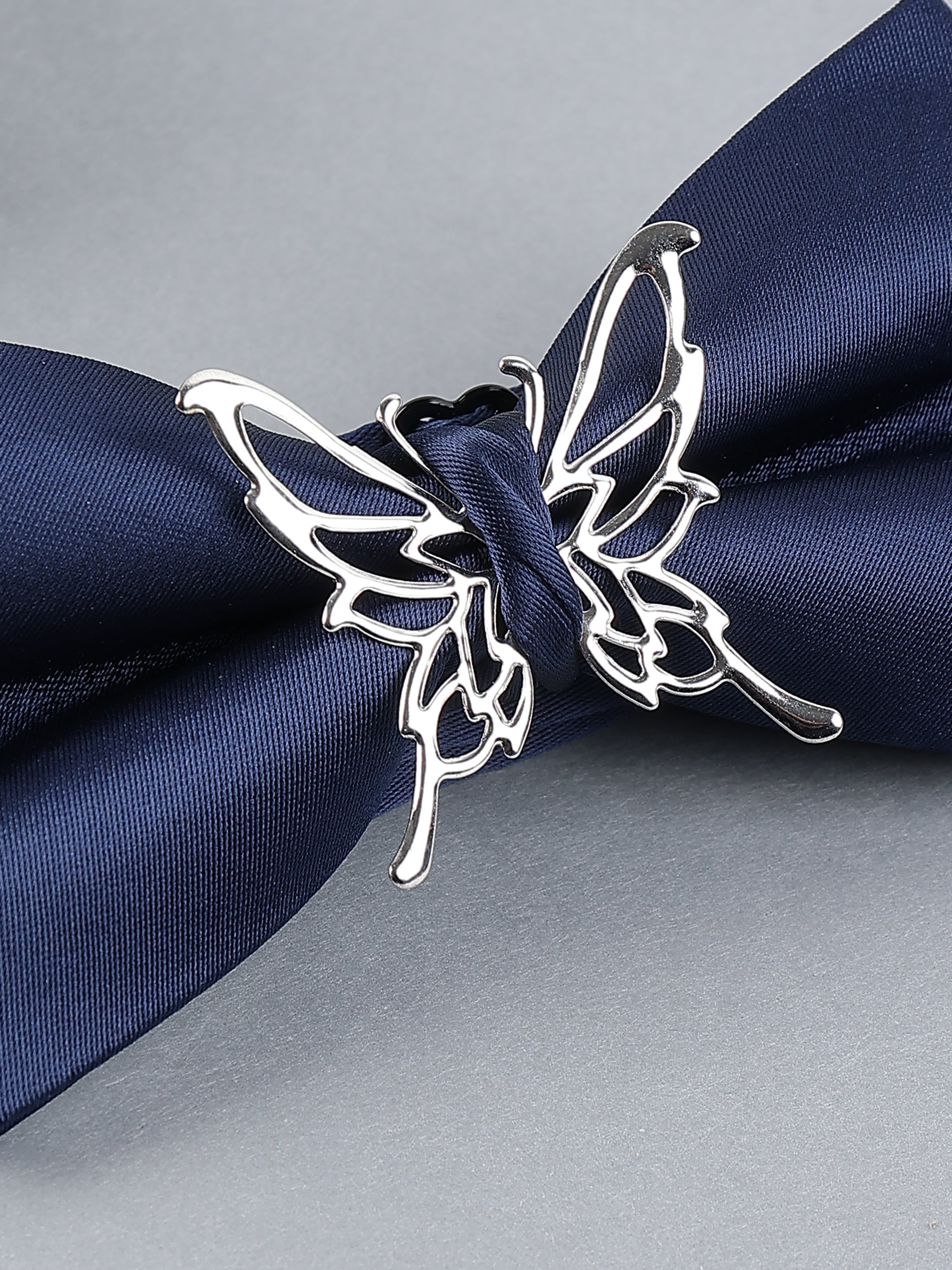 Navy Blue Butterfly Silver Bow Tie  