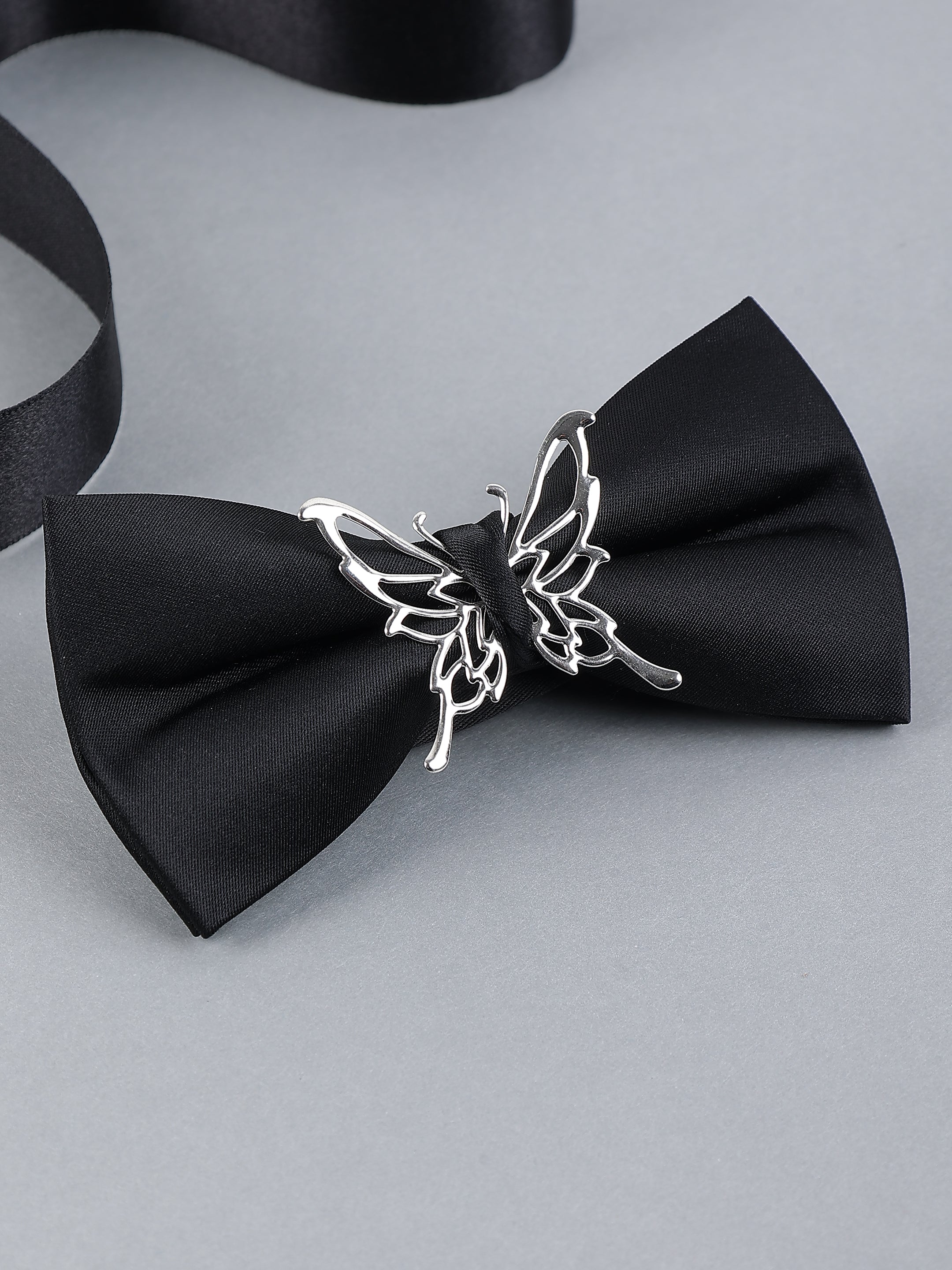 Black Silver toned Bow Tie 