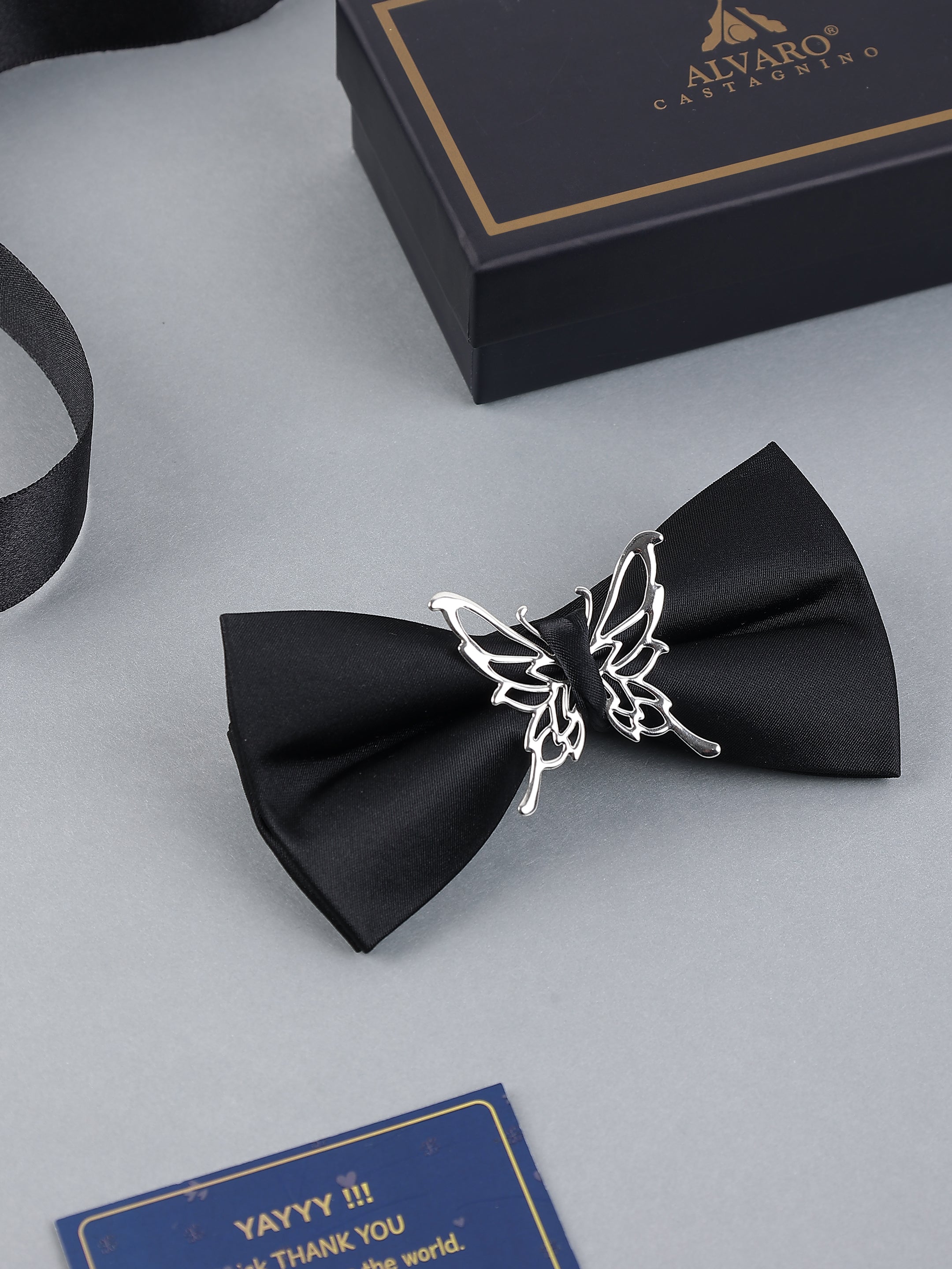 Black Silver toned Bow Tie 