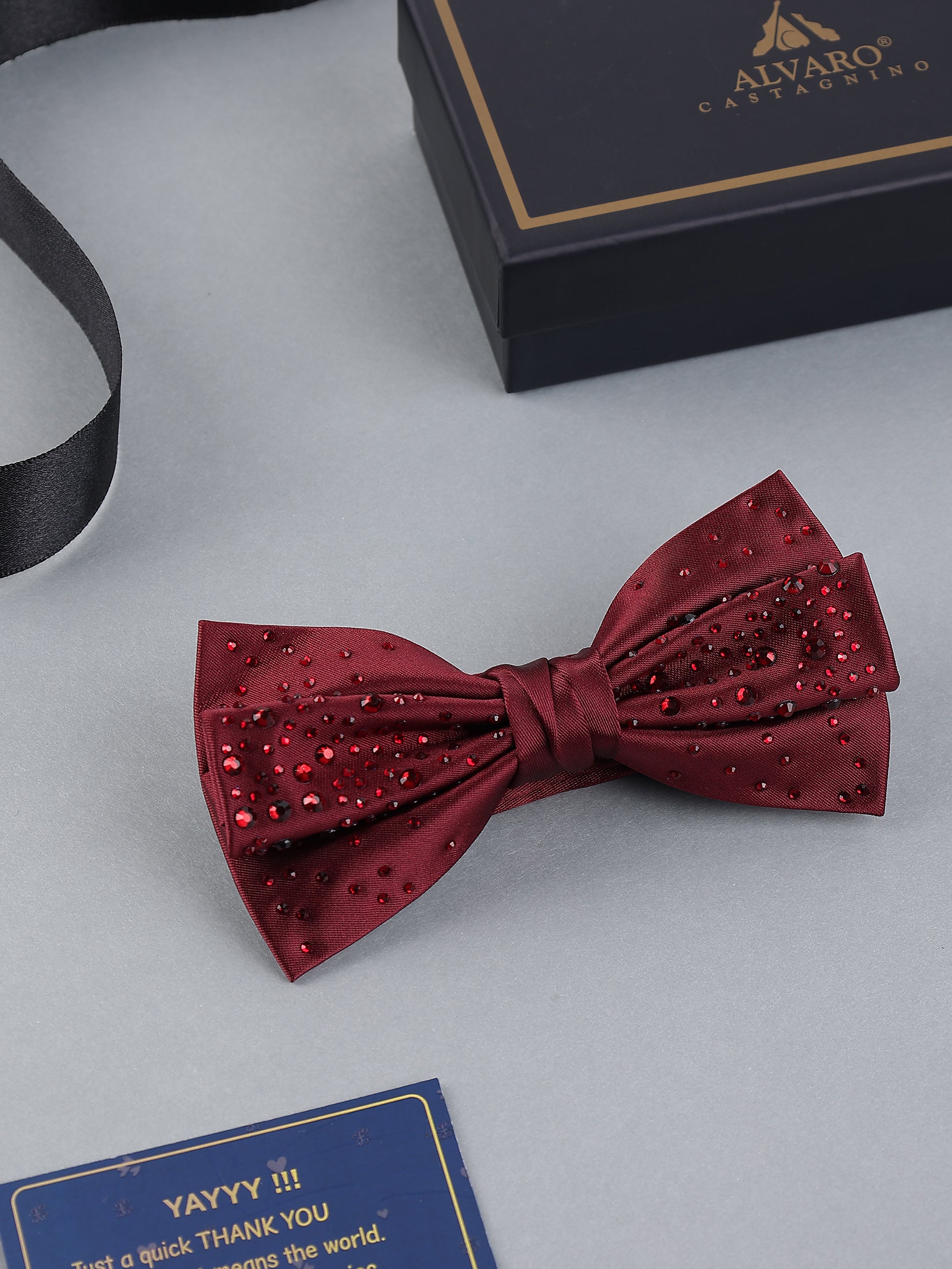 Crimson Ember Stone-Encrusted Bow Tie
