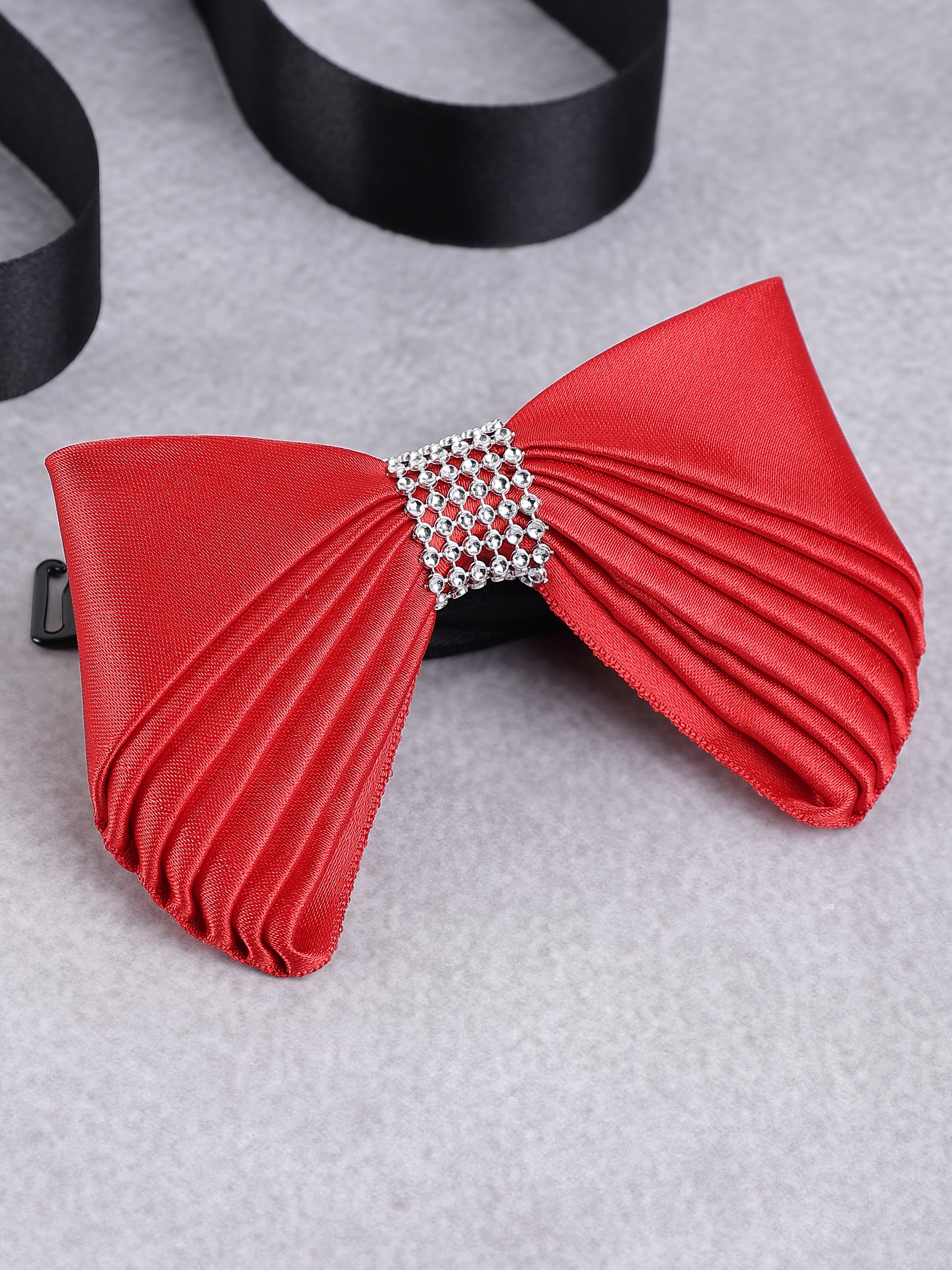 Scarlet Pleated Crystal Bow Tie