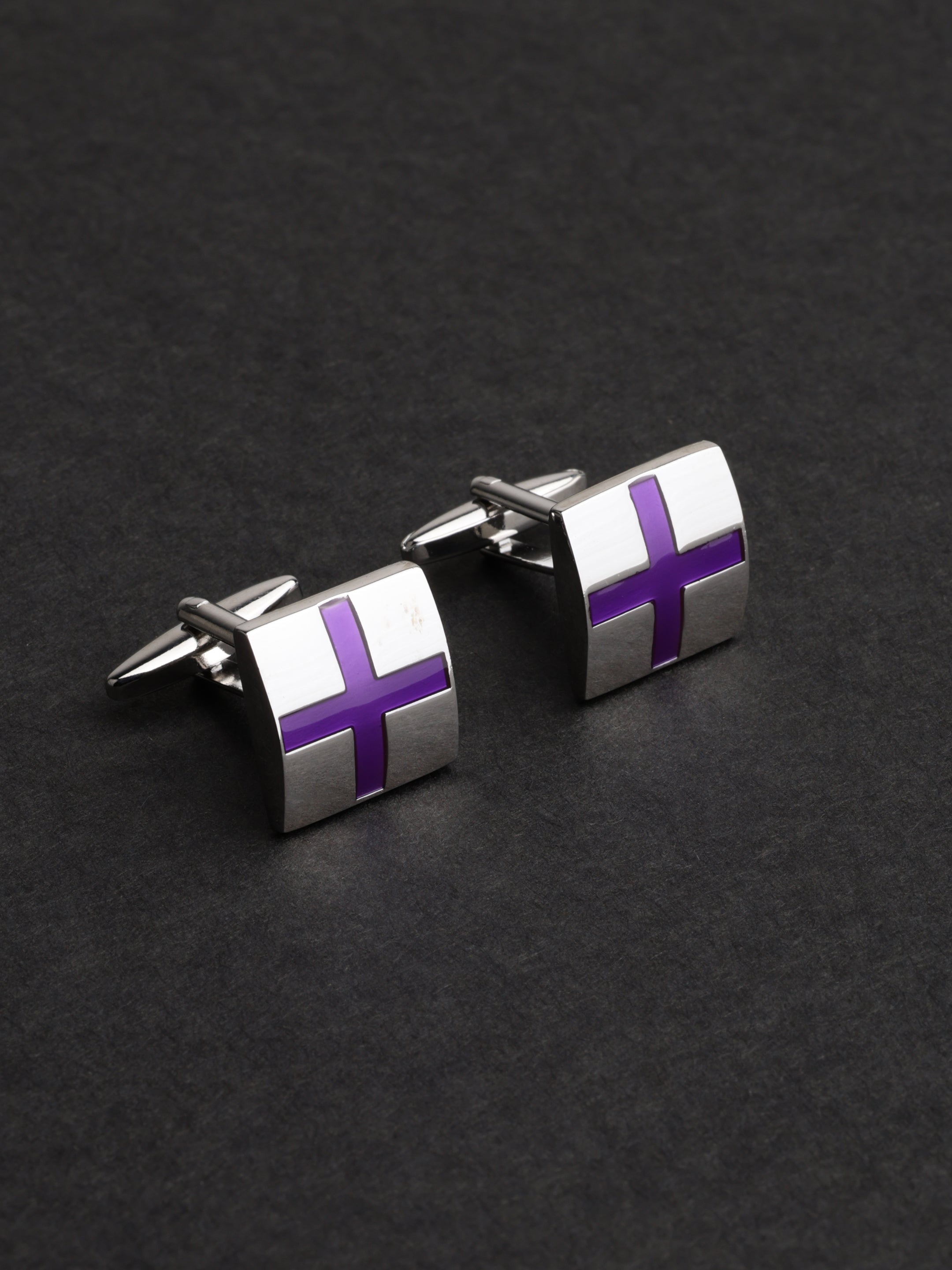 Silver Purple Cross Cufflink