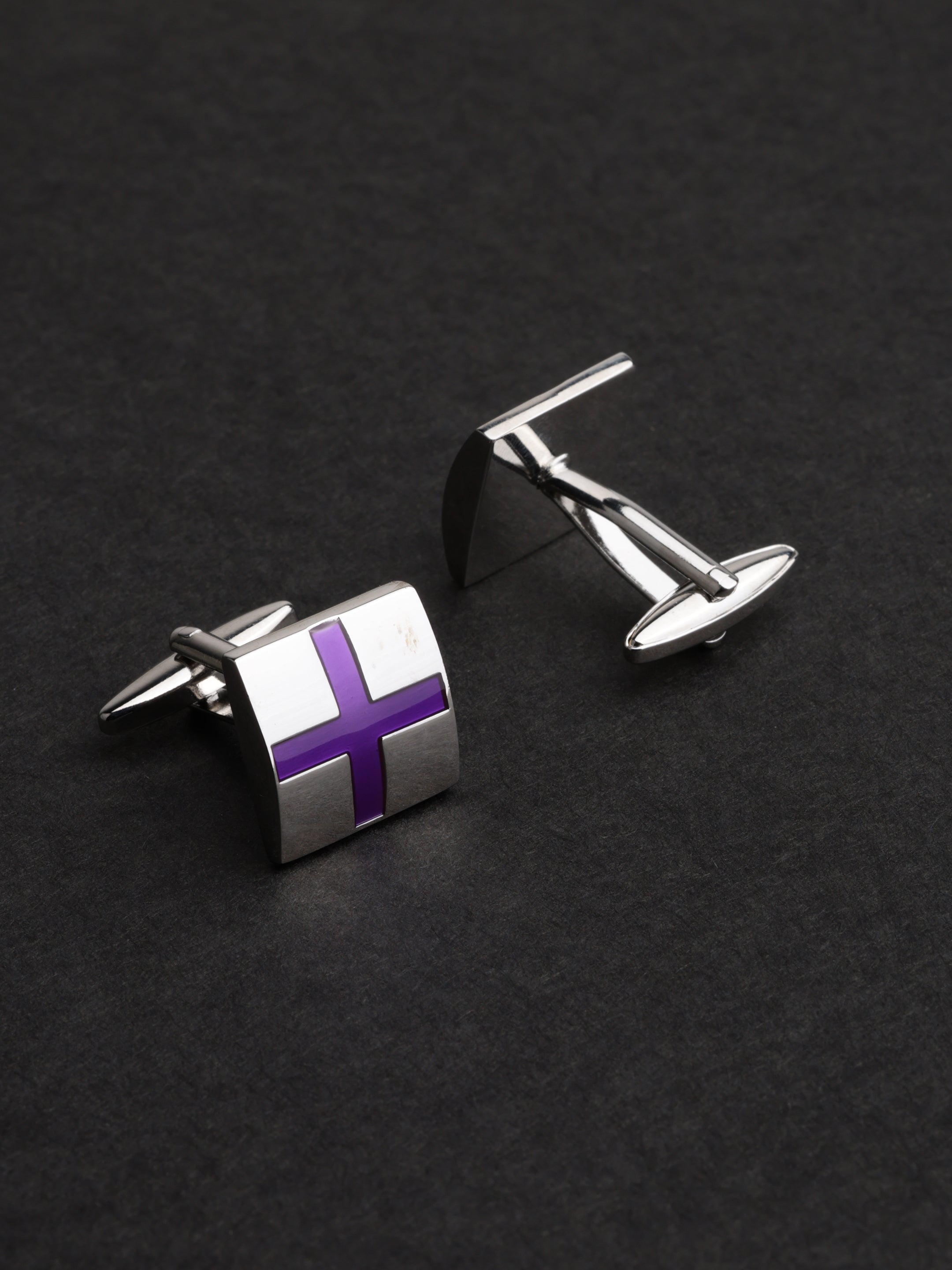 Silver Purple Cross Cufflink