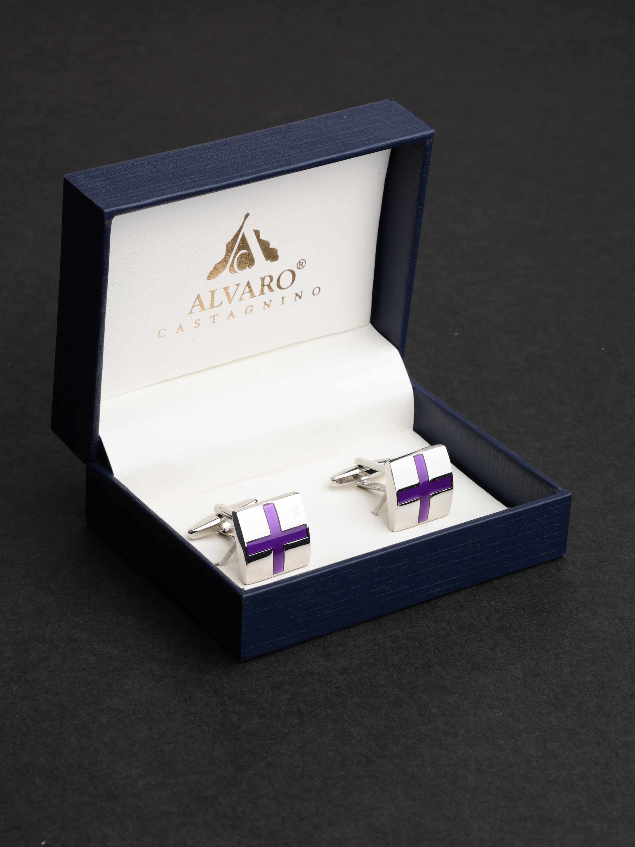 Silver Purple Cross Cufflink