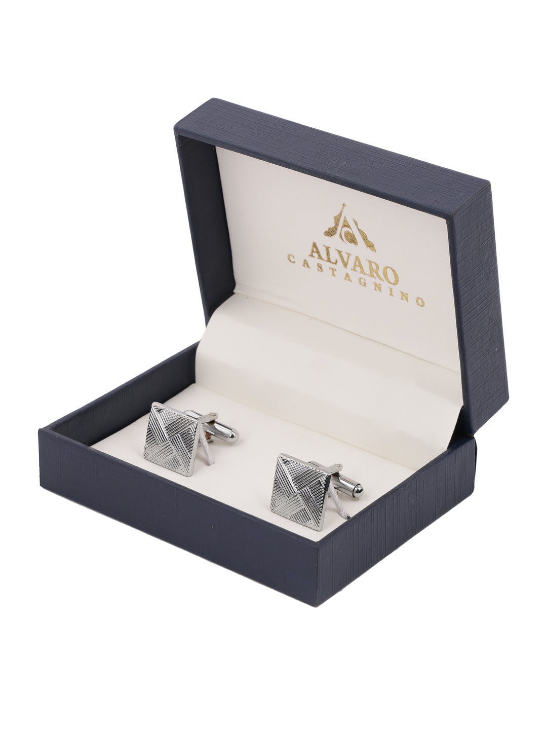  Silver Textured  Engraved Cufflink
