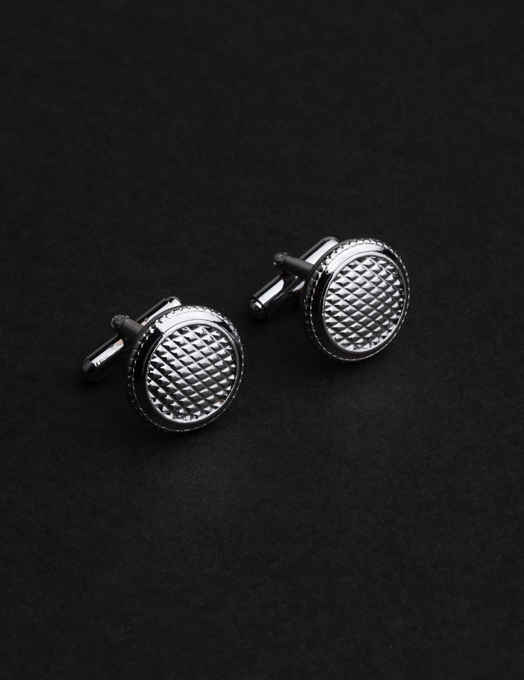 Silver Textured Round Cufflink