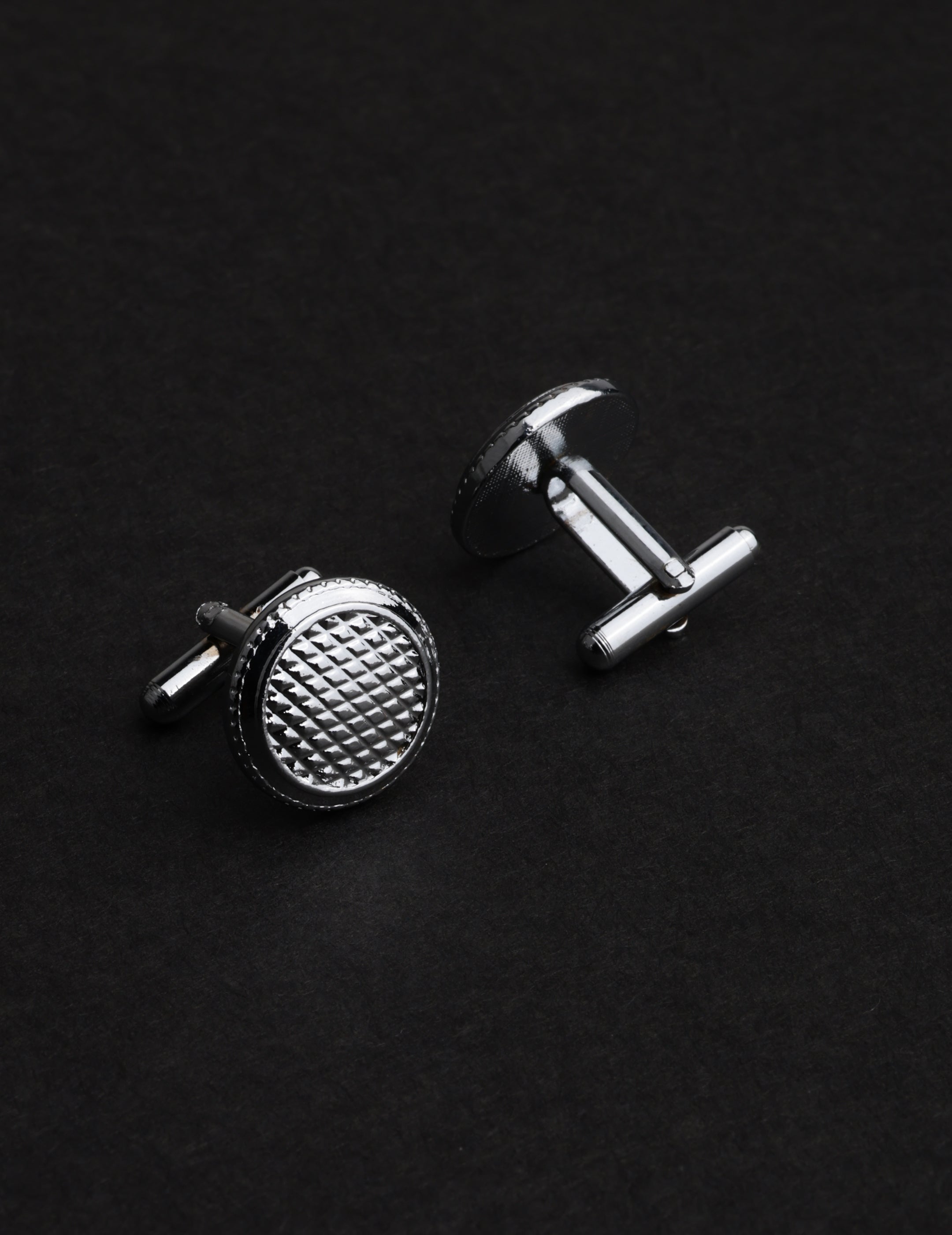 Silver Textured Round Cufflink