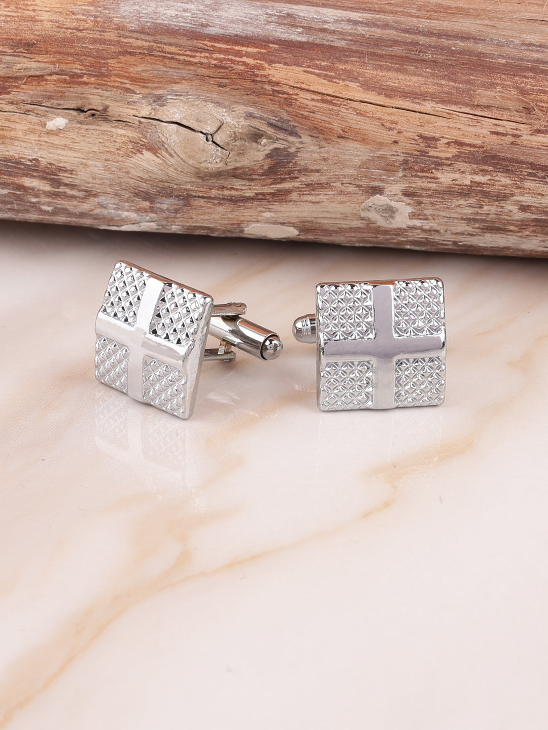 Textured Silver Cross Pattern Cufflink
