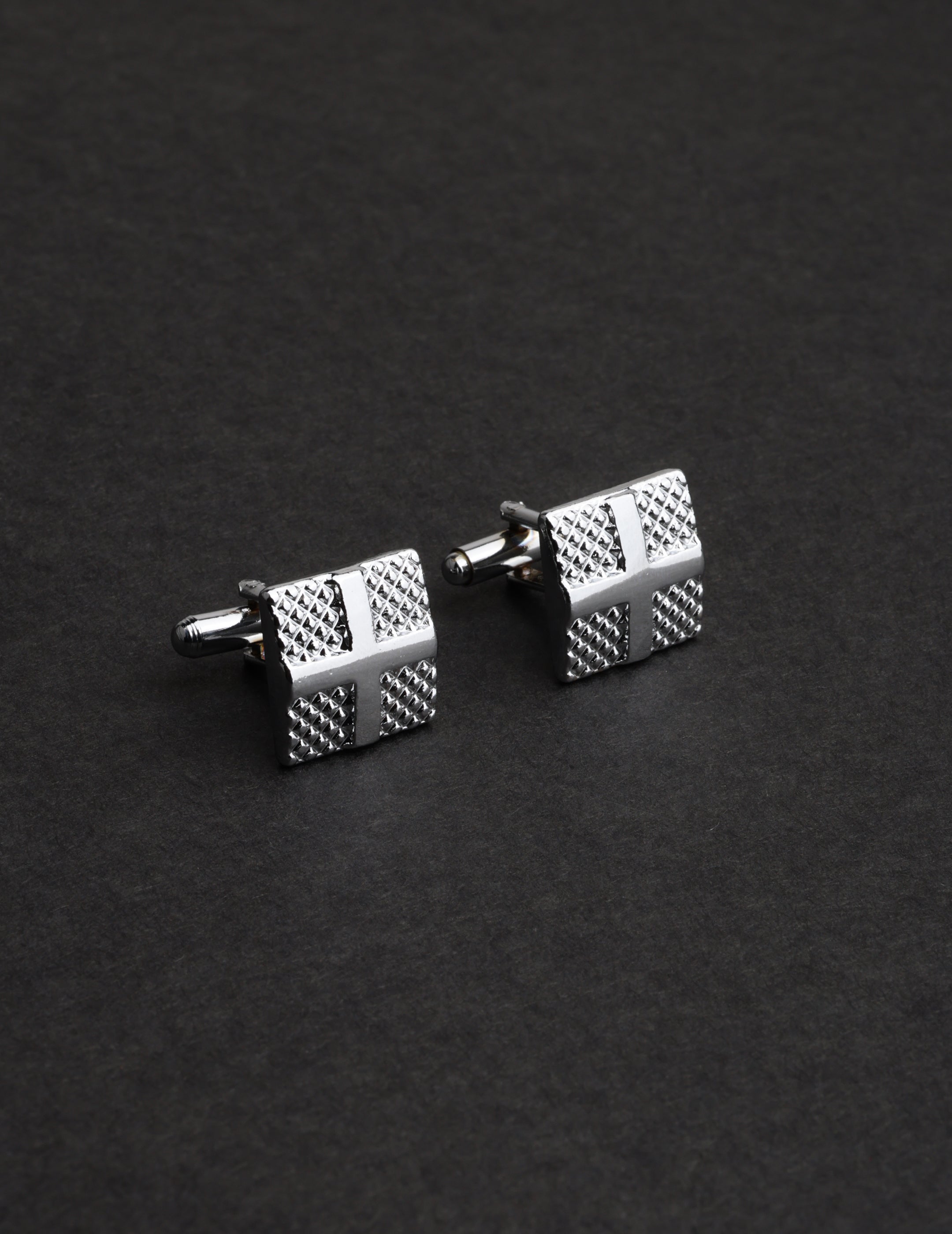 Textured Silver Cross Pattern Cufflink