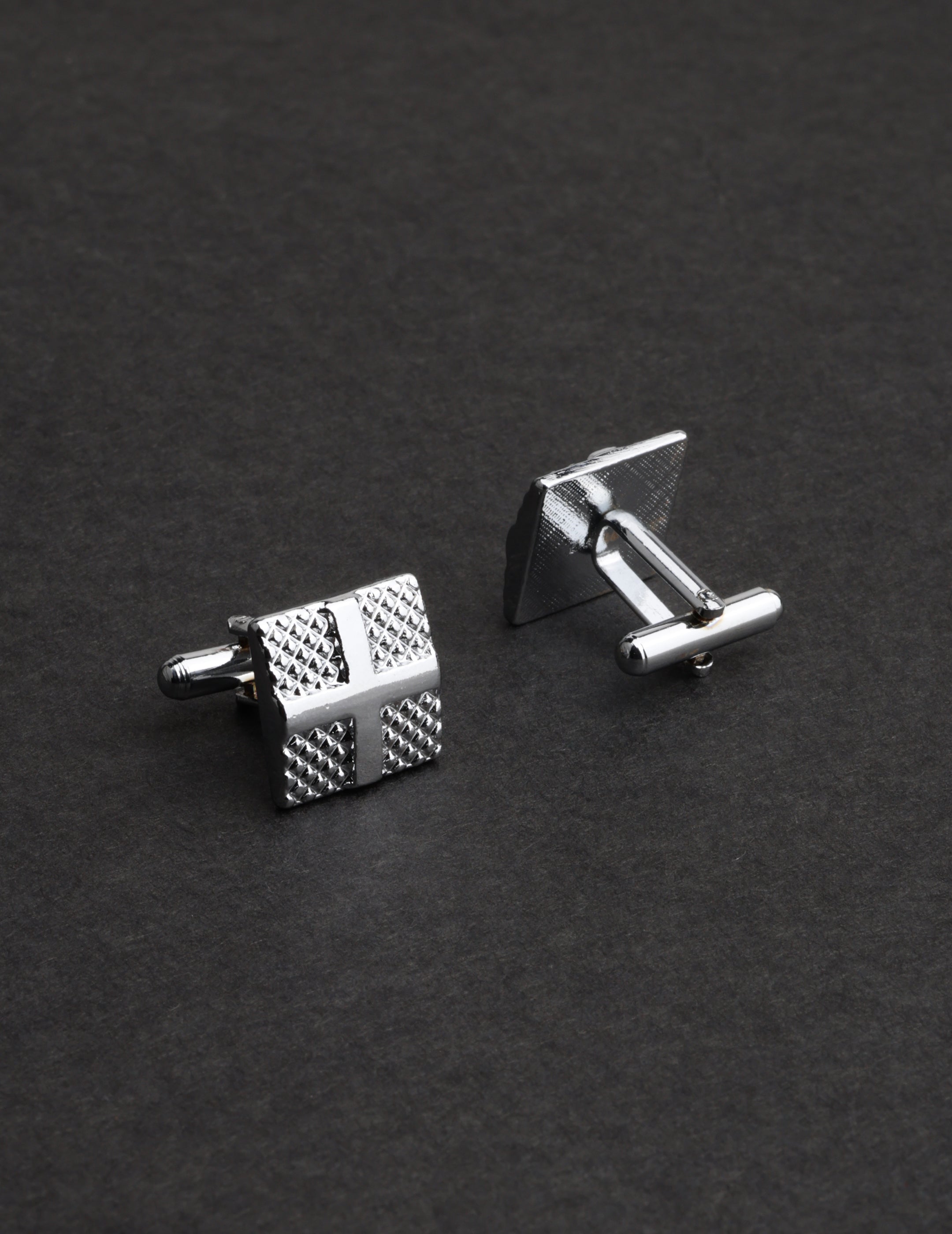 Textured Silver Cross Pattern Cufflink